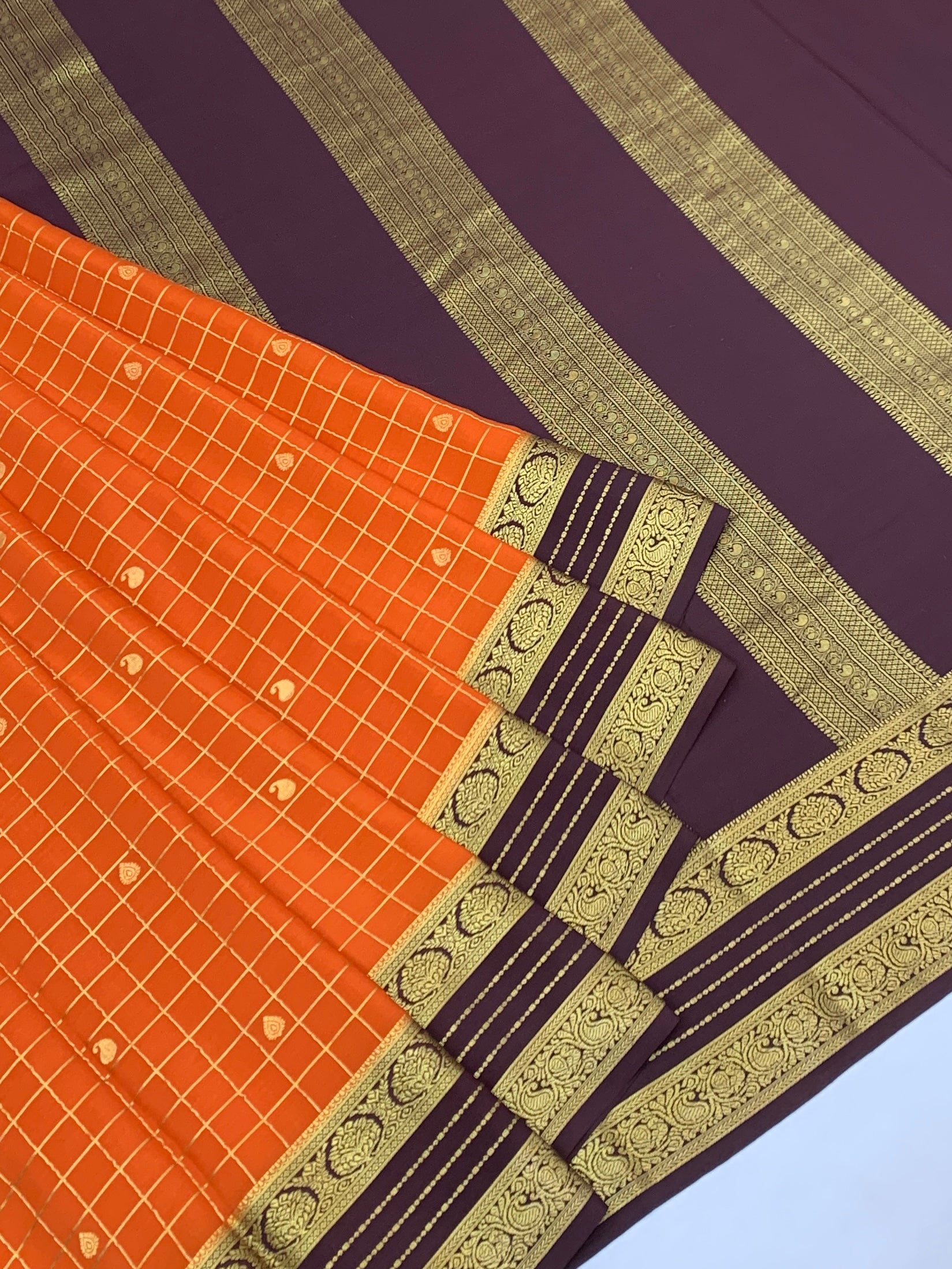 Classic Mysore Silk Saree – Sunset Orange