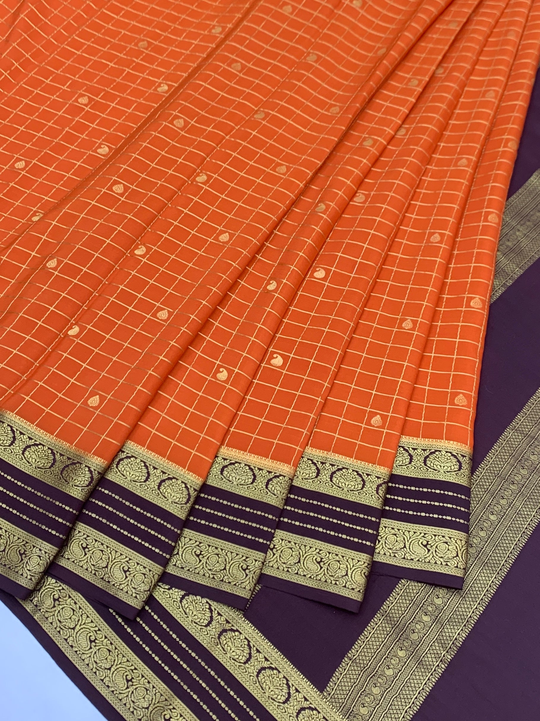 Classic Mysore Silk Saree – Sunset Orange