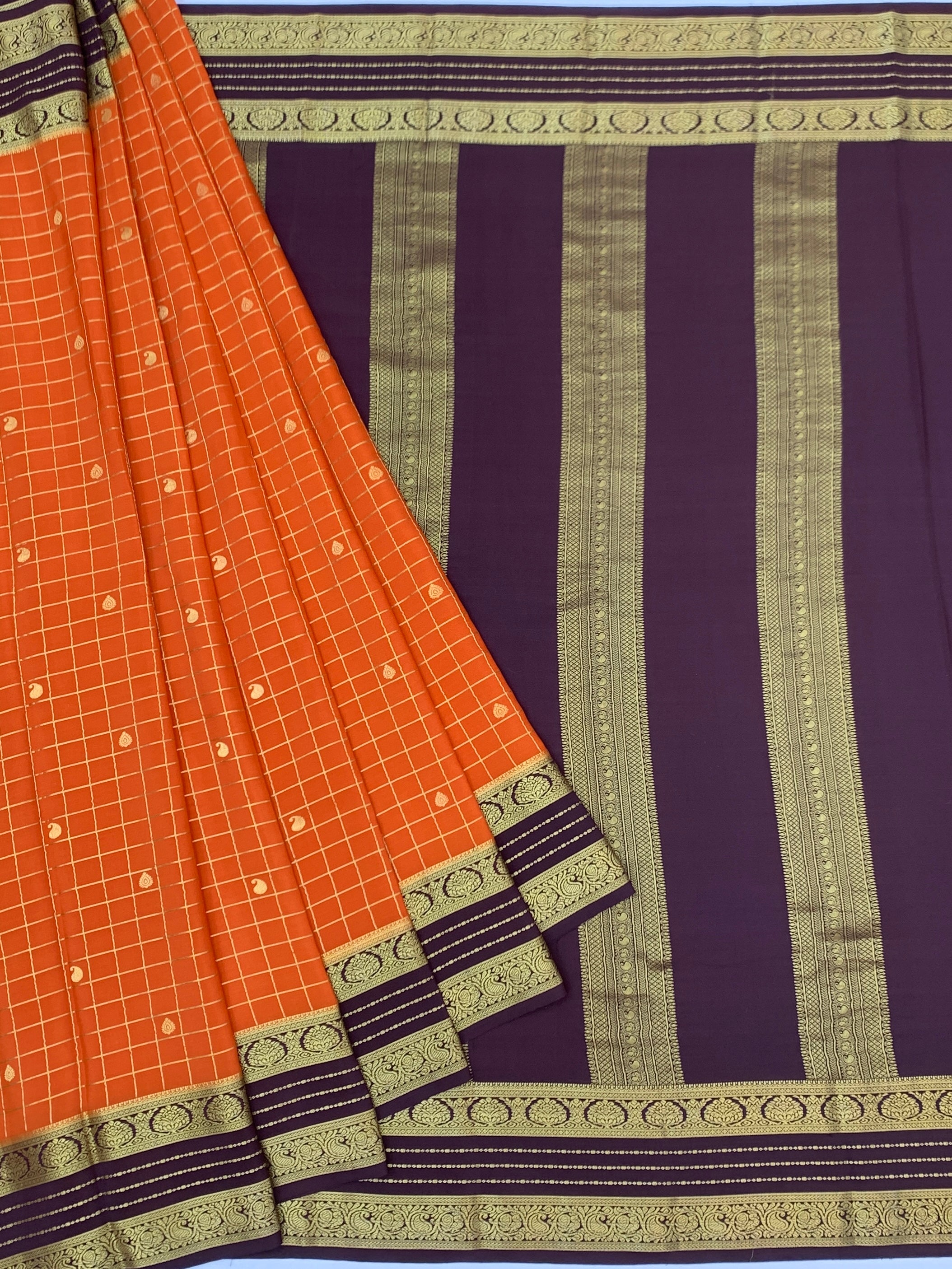 Classic Mysore Silk Saree – Sunset Orange