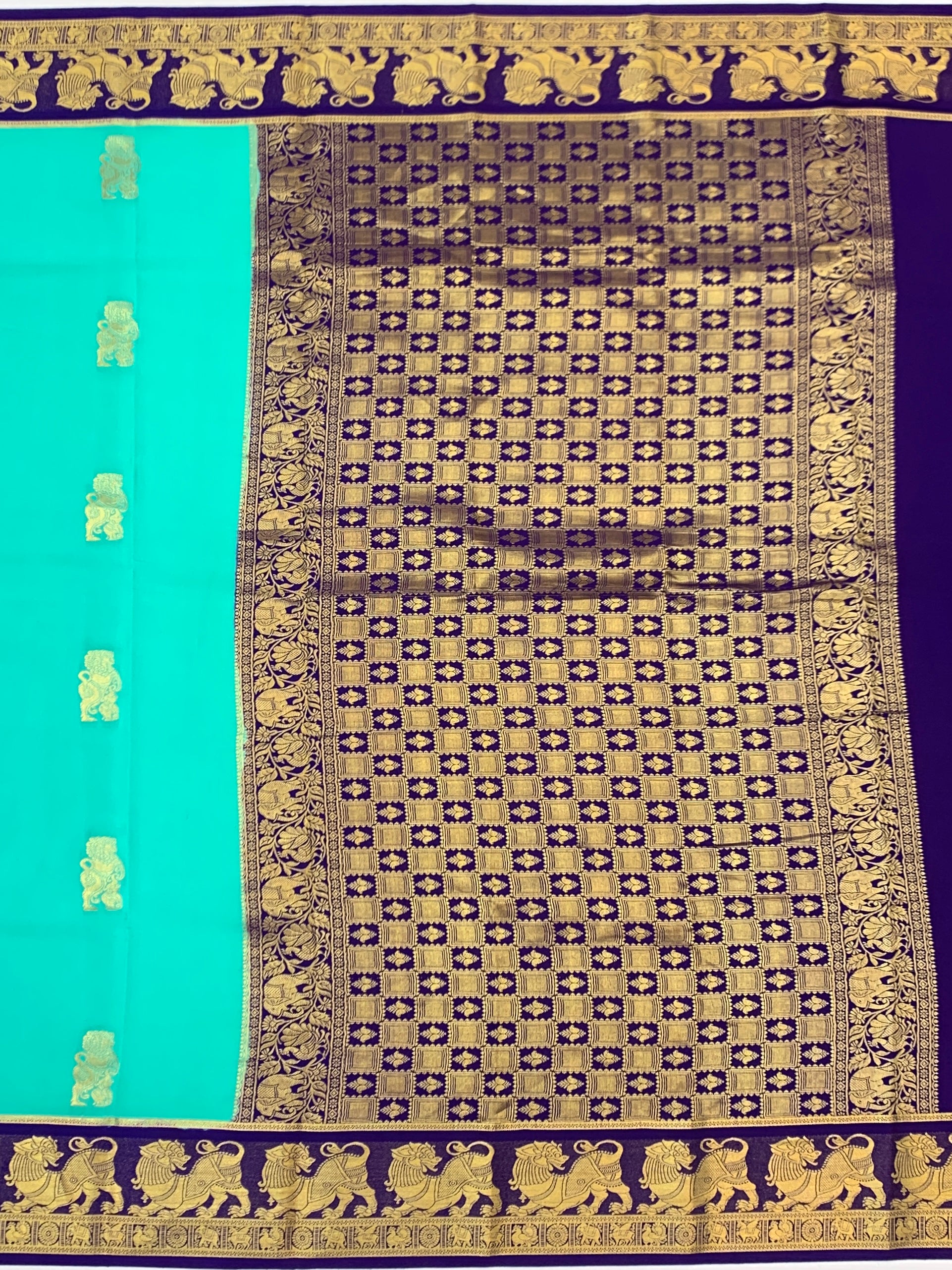 Exquisite Mysore Silk Saree – Sea Green & Royal Purple