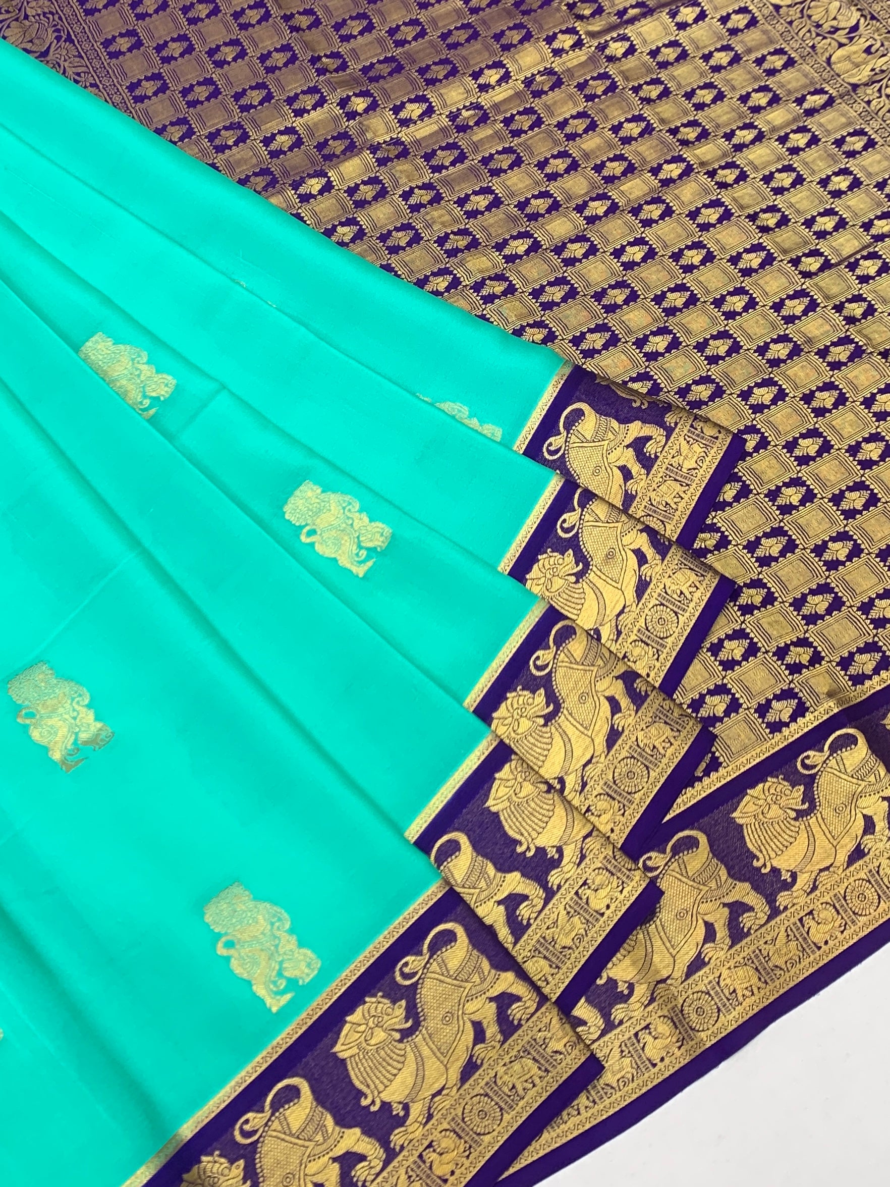 Exquisite Mysore Silk Saree – Sea Green & Royal Purple