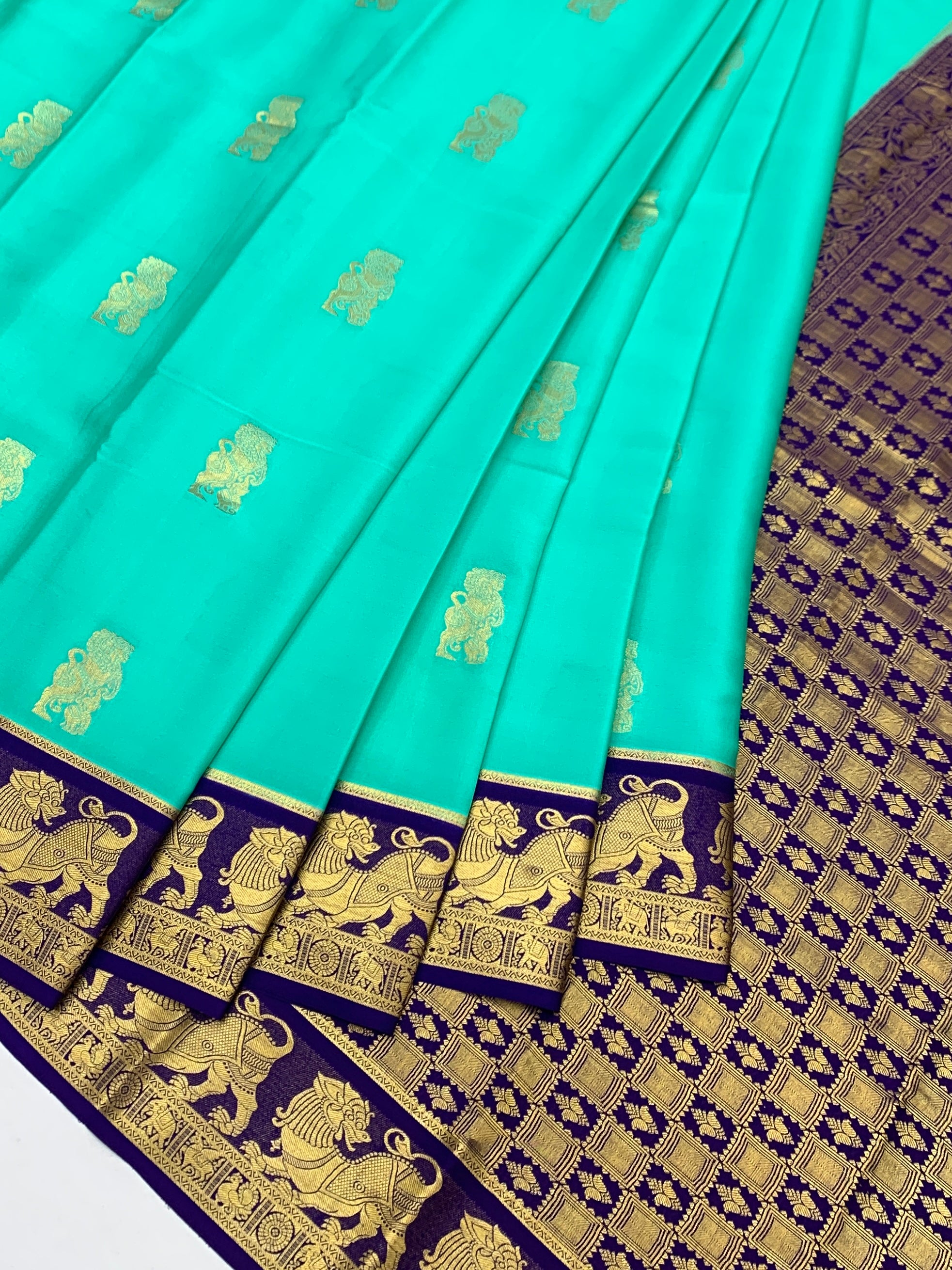 Exquisite Mysore Silk Saree – Sea Green & Royal Purple