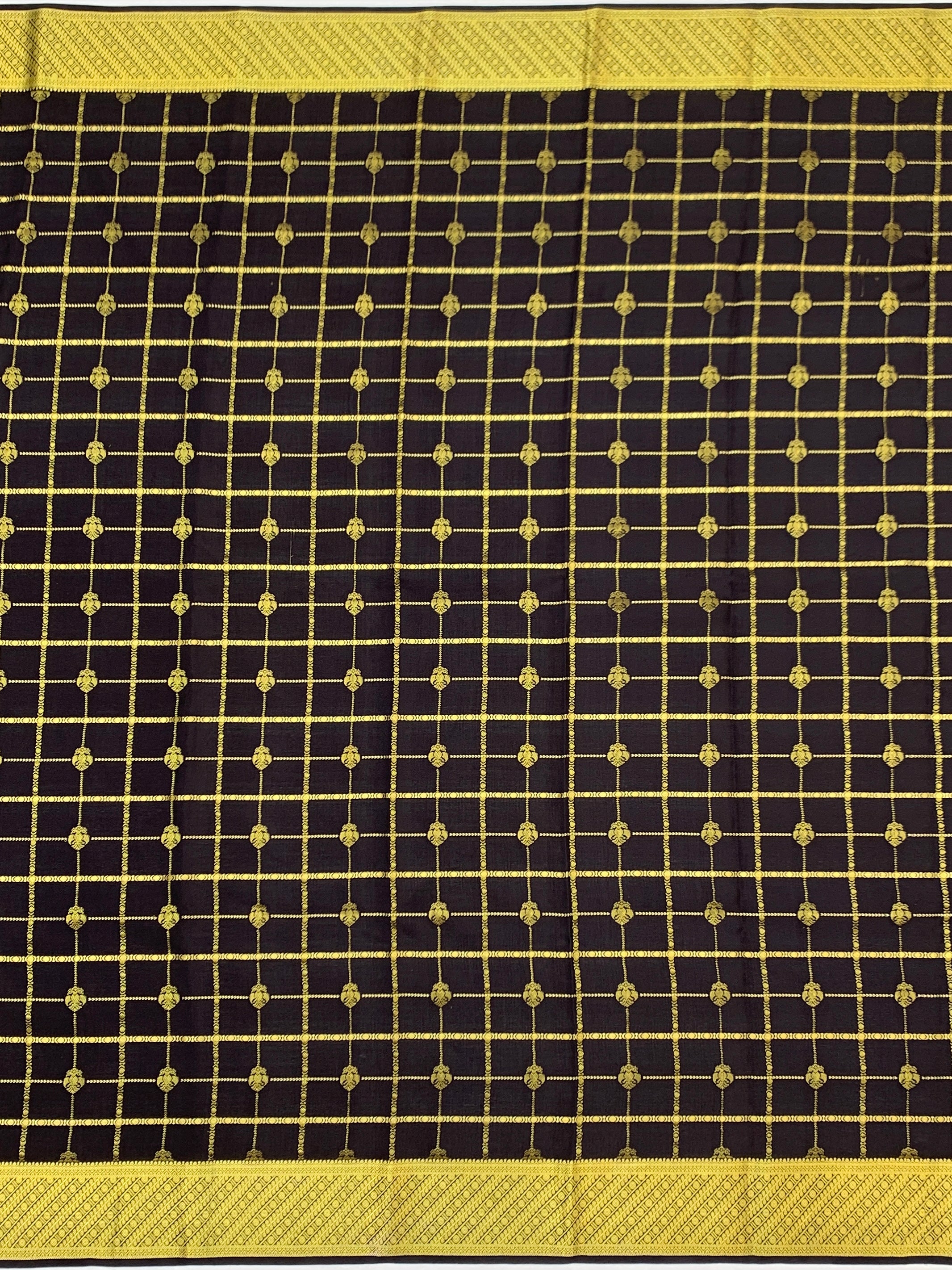 Elegant Midnight Black Mysore Silk Saree with Zari Checks