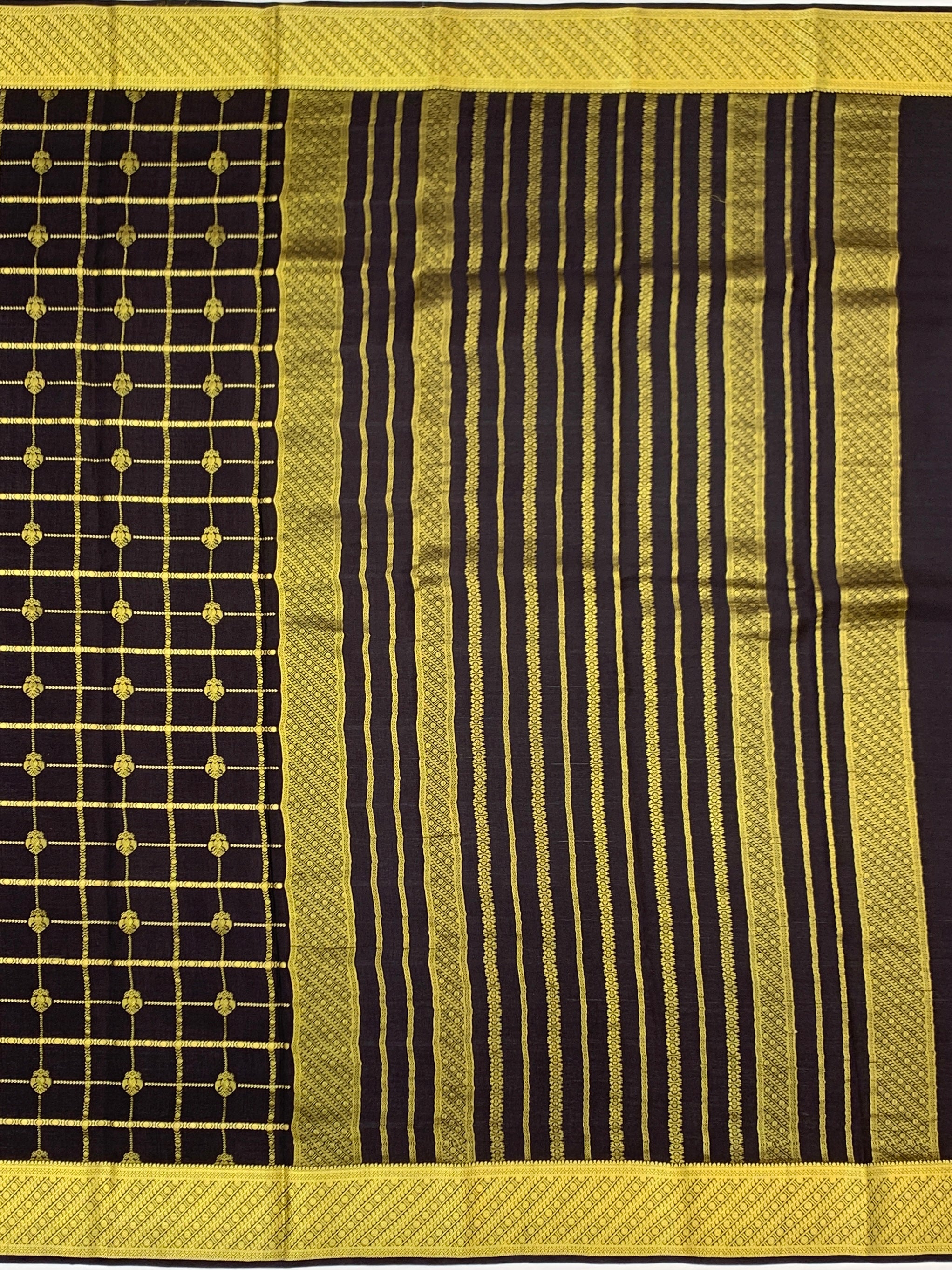 Elegant Midnight Black Mysore Silk Saree with Zari Checks