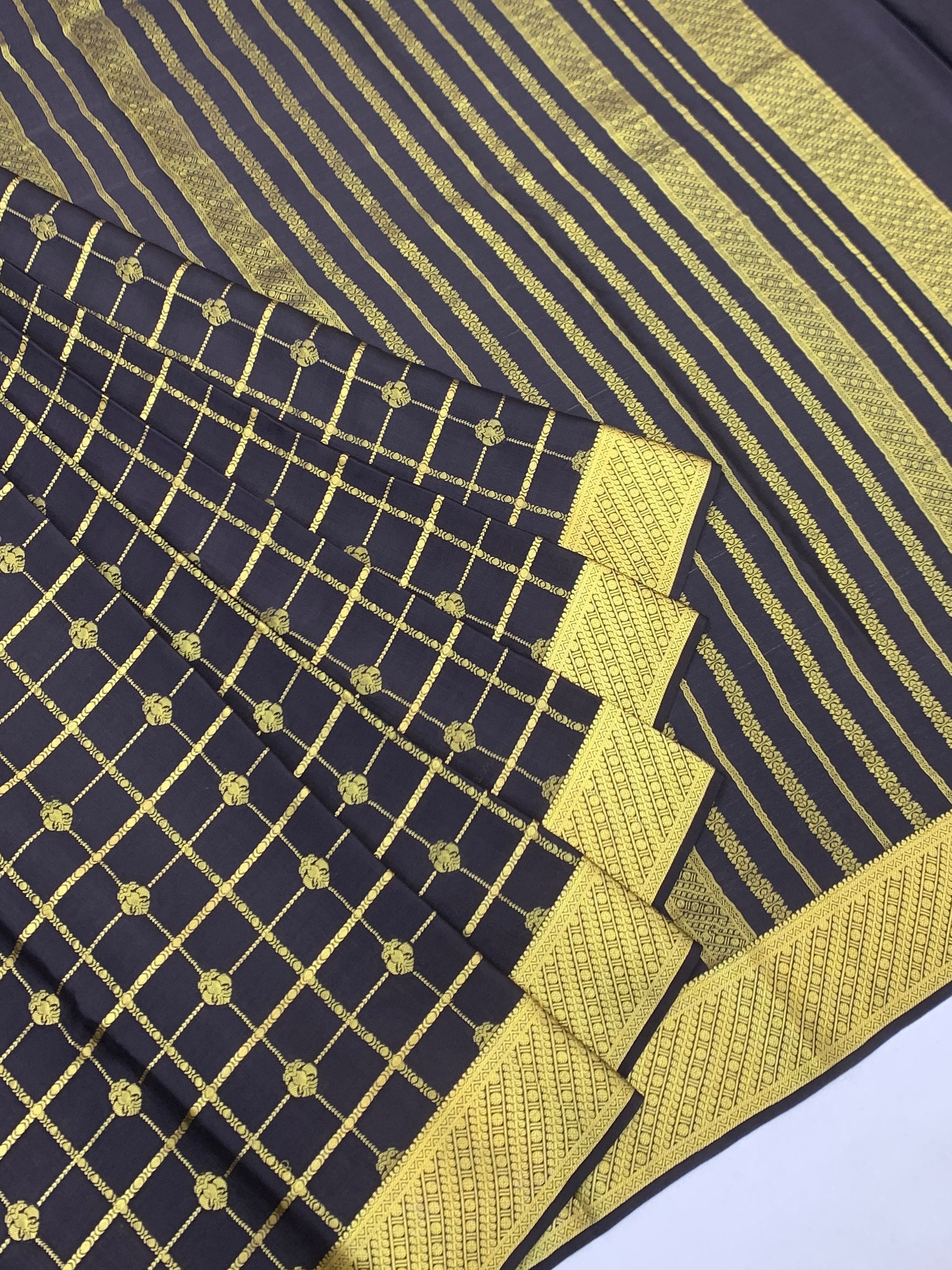 Elegant Midnight Black Mysore Silk Saree with Zari Checks