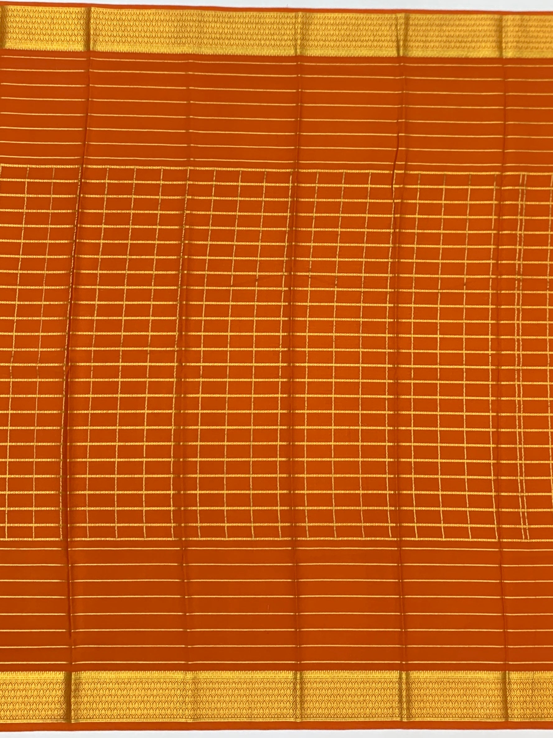 Vibrant Orange Mysore Silk Saree with Rich Gold Zari Checks