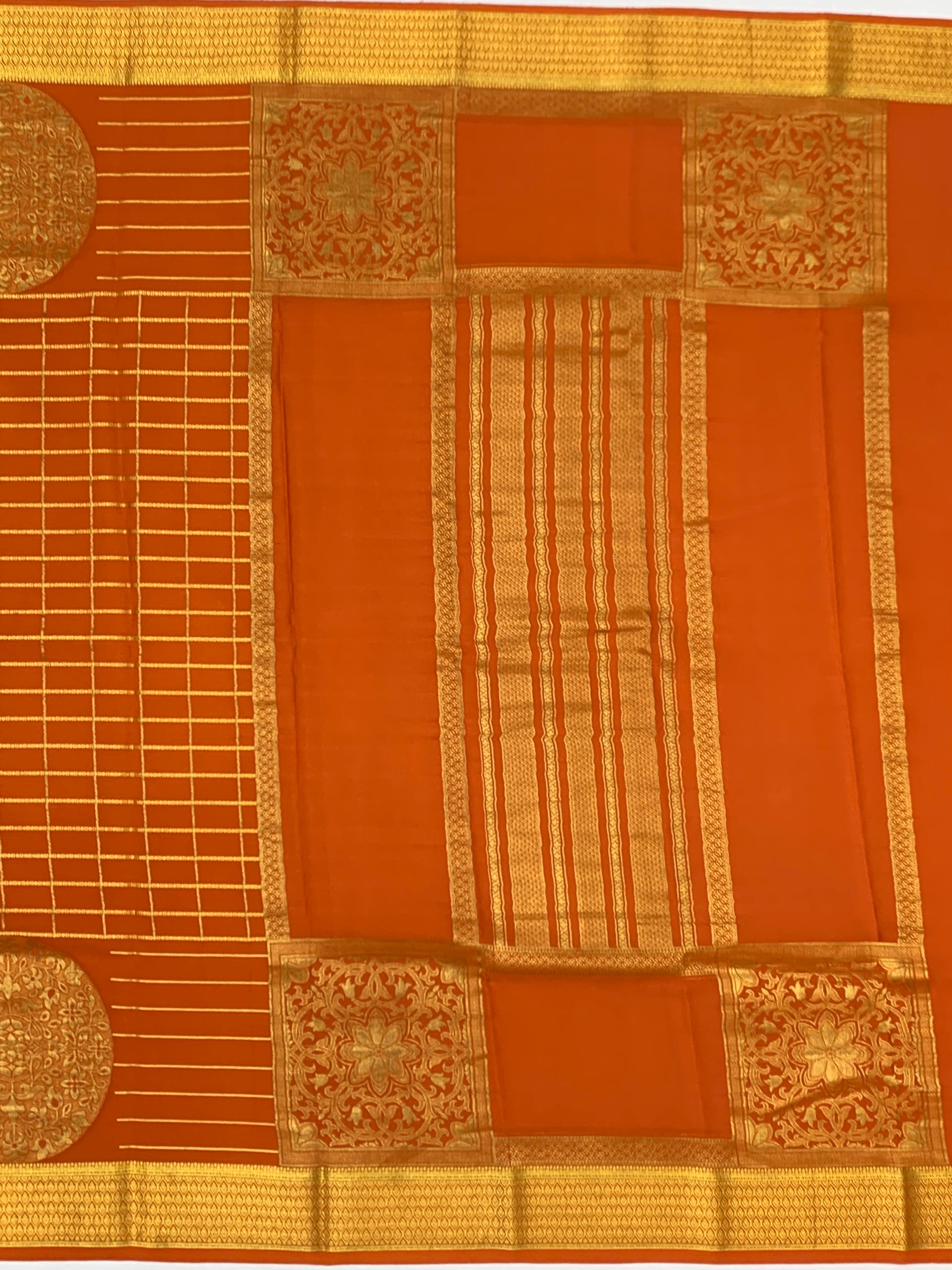 Vibrant Orange Mysore Silk Saree with Rich Gold Zari Checks