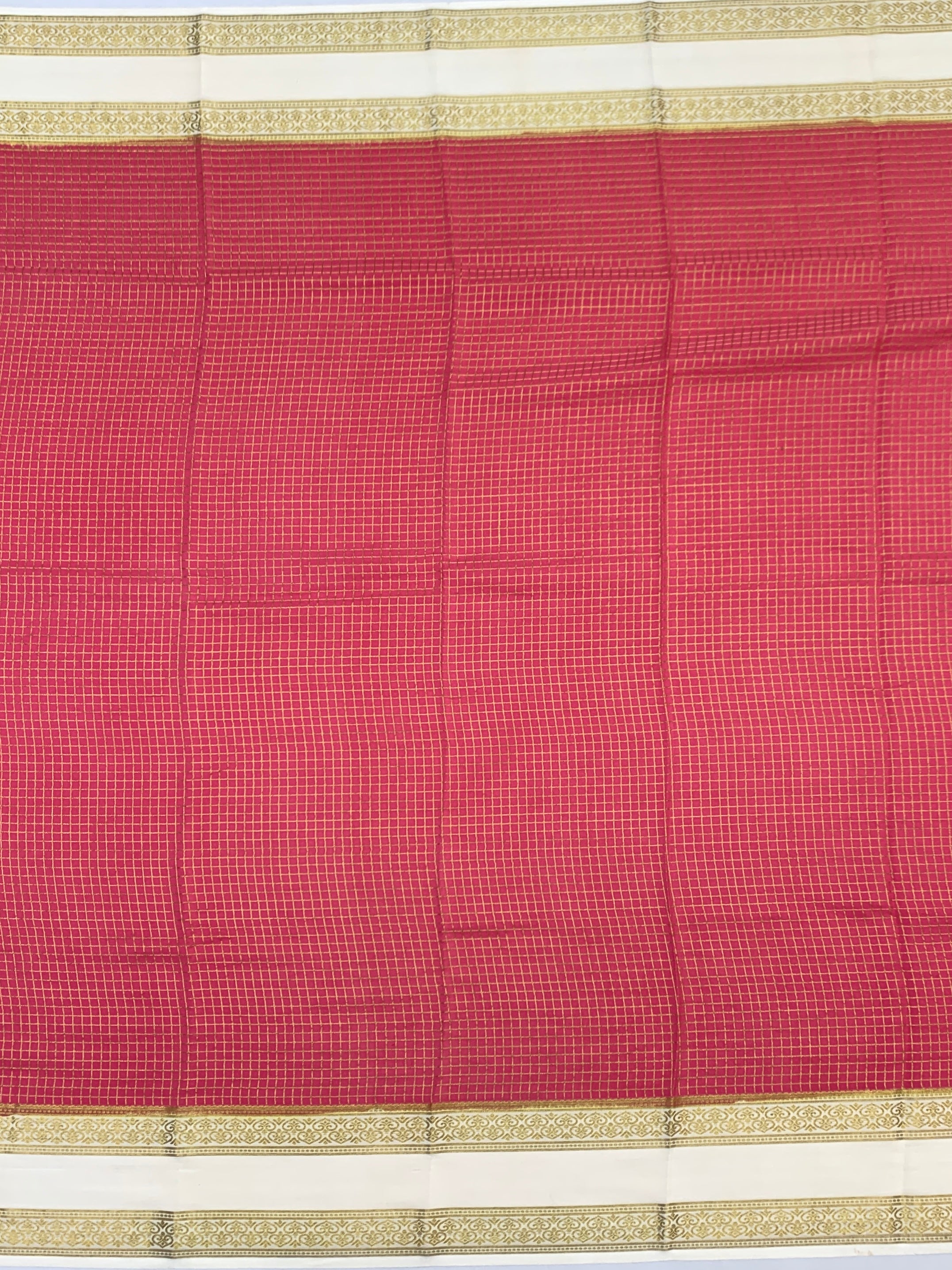 Vibrant Rani Pink Mysore Silk Saree with Zari Checks & Contrast Border