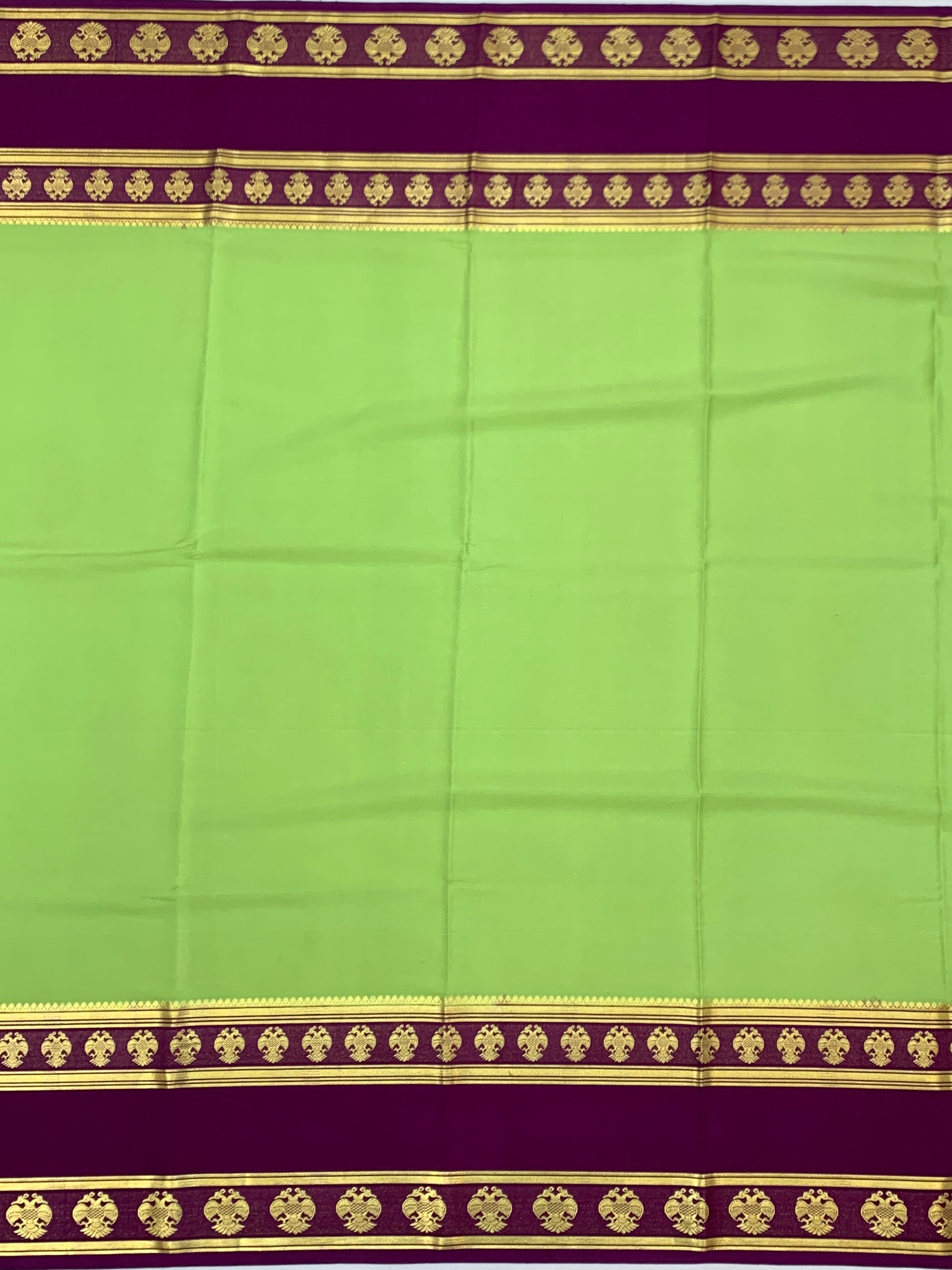 Vibrant Light Green & Deep Purple Mysore Silk Saree