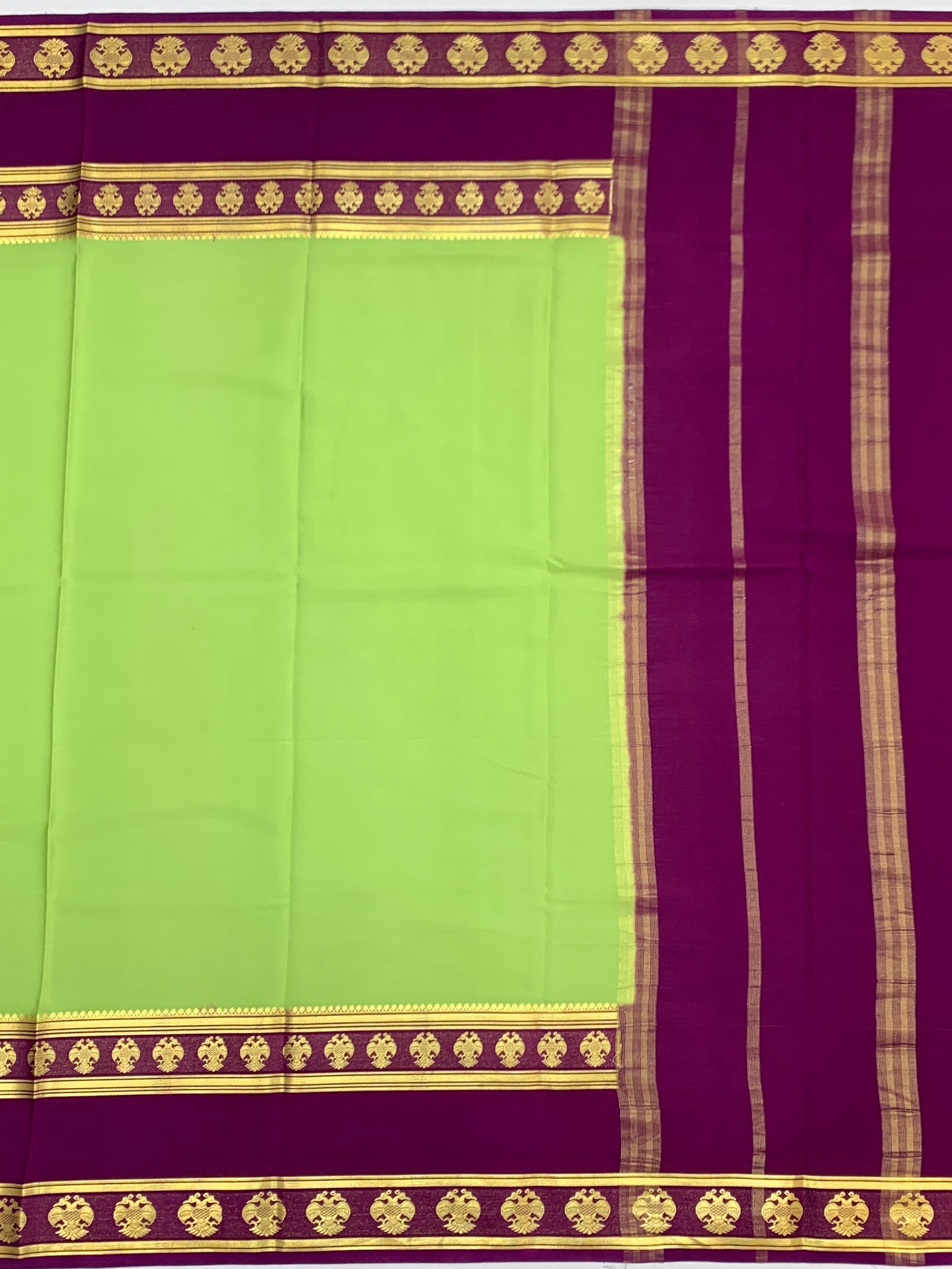 Vibrant Light Green & Deep Purple Mysore Silk Saree