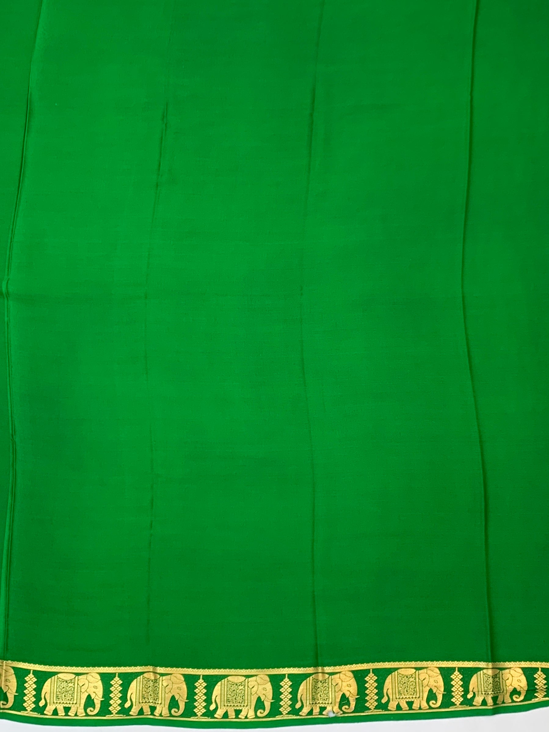 Royal Purple & Emerald Green Mysore Silk Saree with Elephant Zari Border