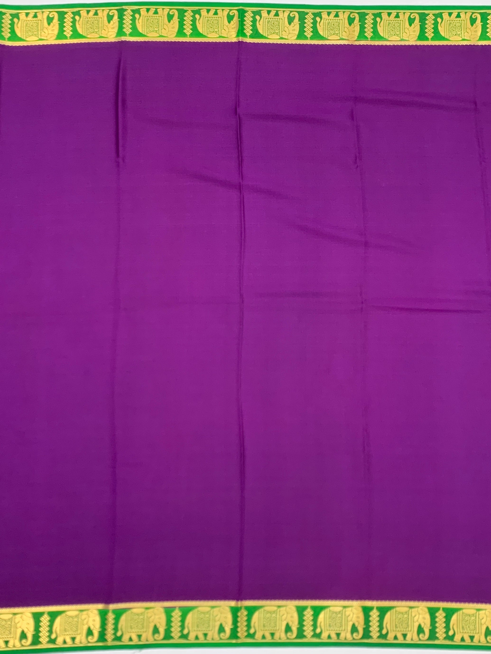 Royal Purple & Emerald Green Mysore Silk Saree with Elephant Zari Border