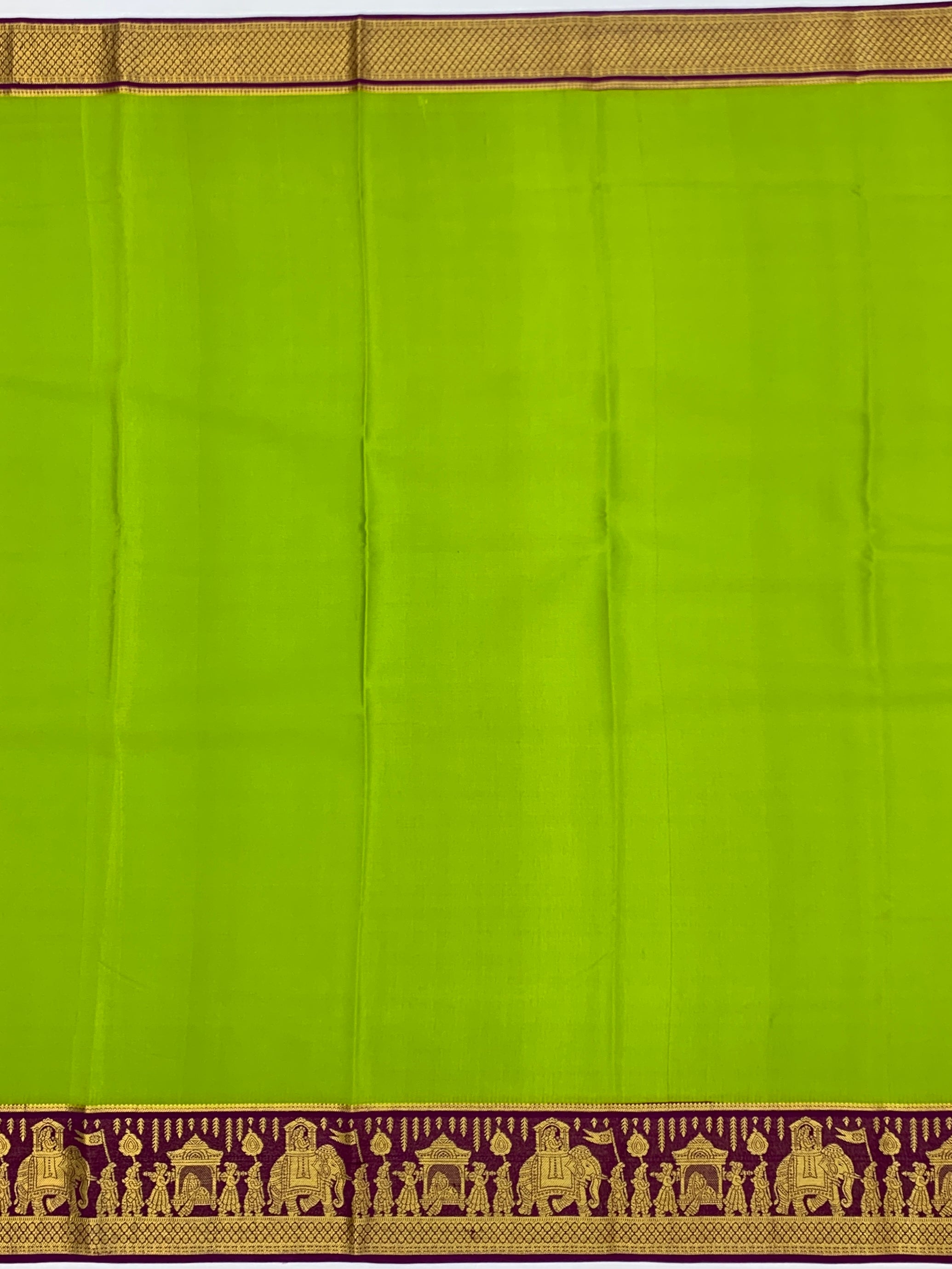 Vibrant Lime Green & Royal Purple Mysore Silk Saree