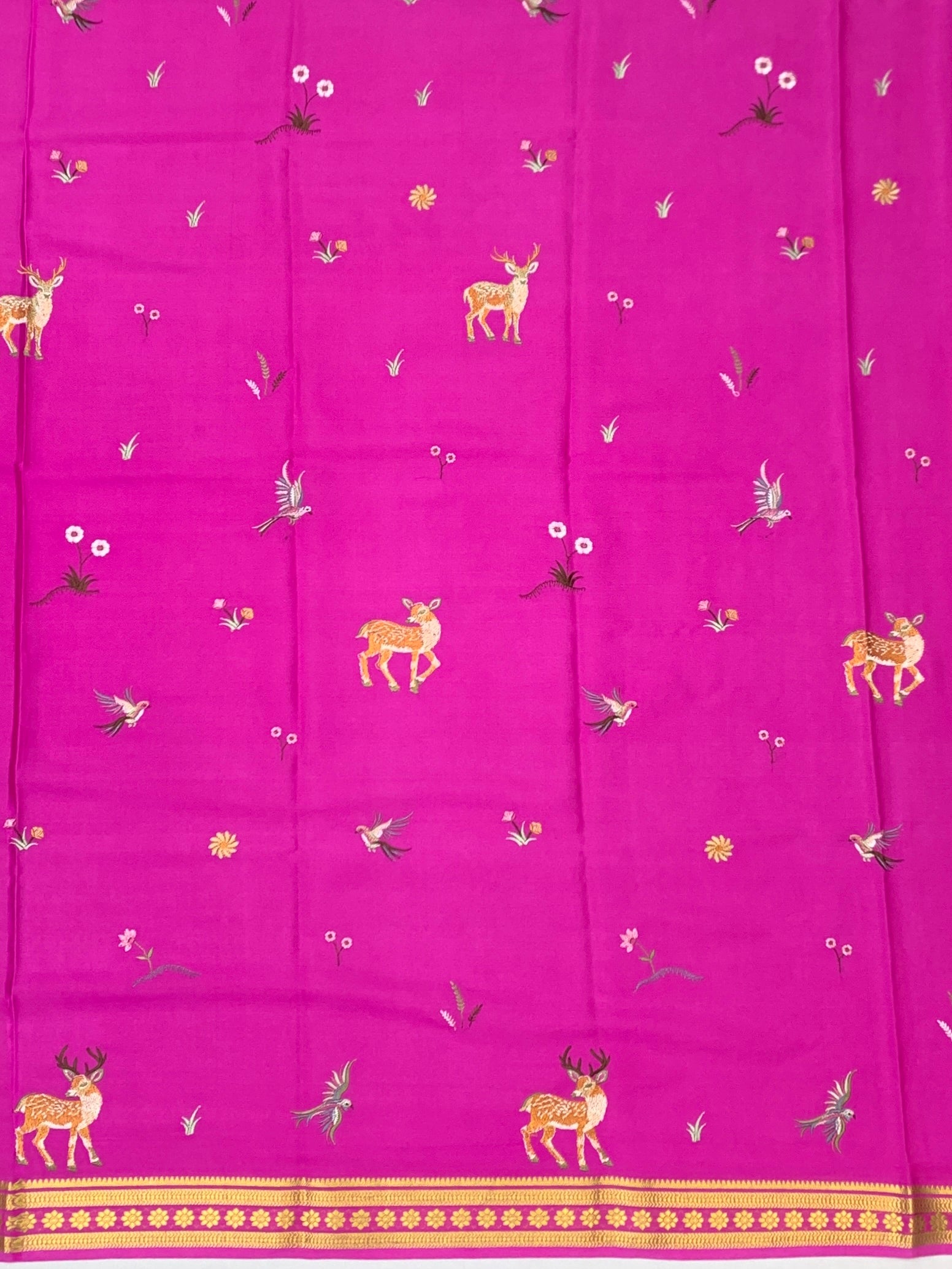 Royal Mysore Silk Shikargah Saree – Lavender Blue & Fuchsia Pink