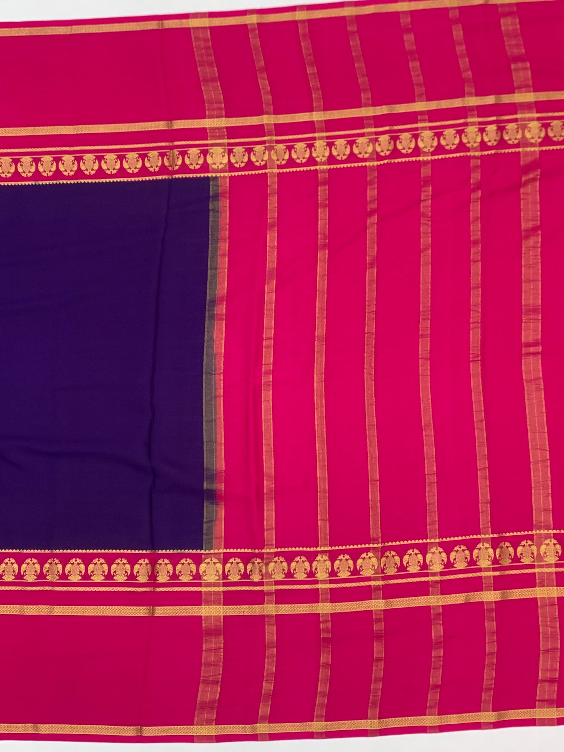 Mysore Silk Saree – Deep Violet & Rani Pink with Traditional Gold Zari Border