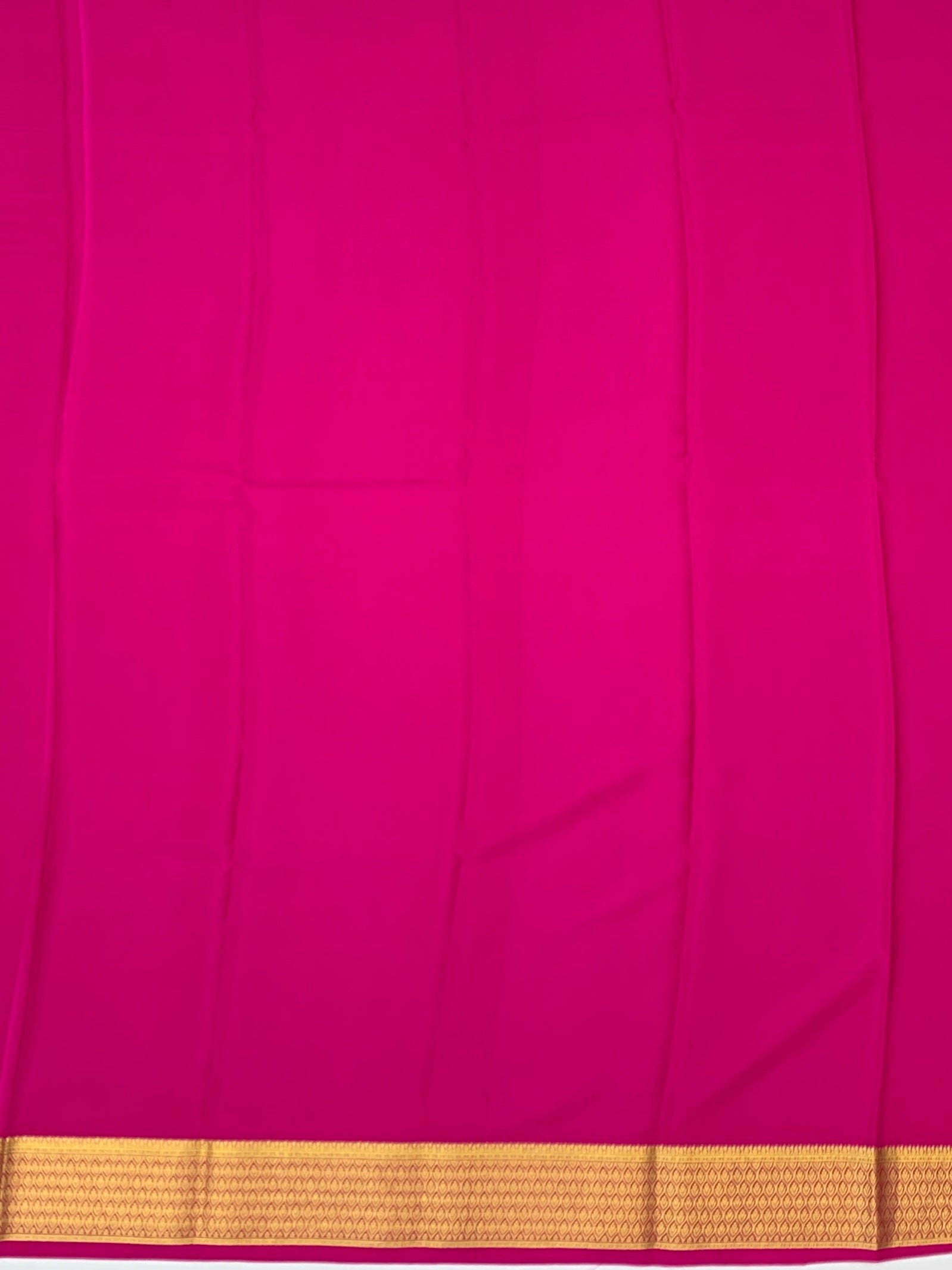 Radiant Rani Pink Mysore Silk Saree with Gold Zari Grid & Rich Pallu