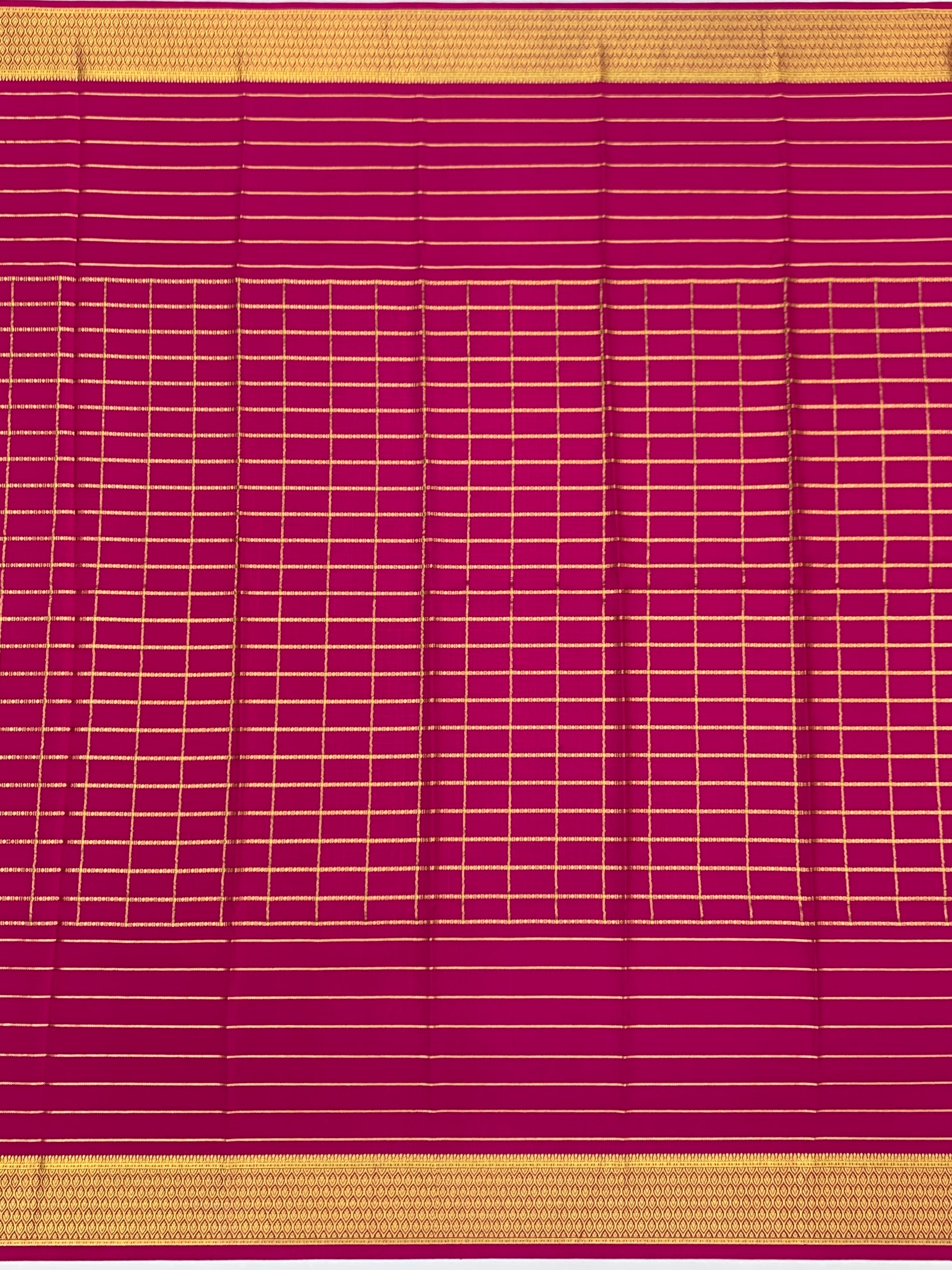 Radiant Rani Pink Mysore Silk Saree with Gold Zari Grid & Rich Pallu