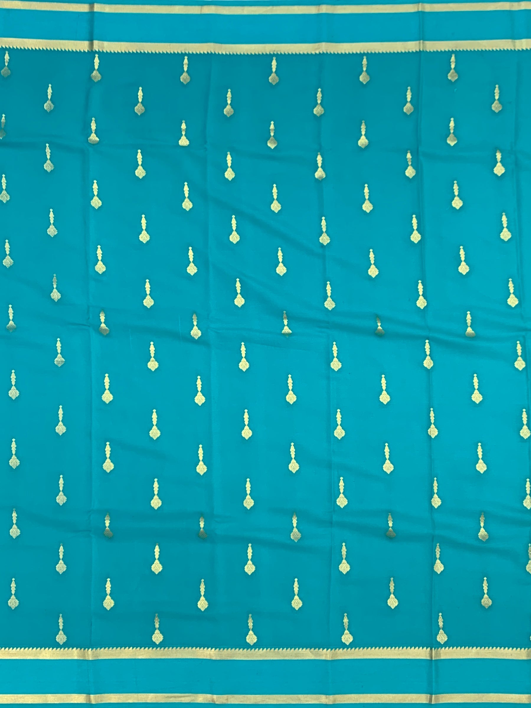 Elegant Turquoise Blue Mysore Silk Saree with Gold Zari Motifs