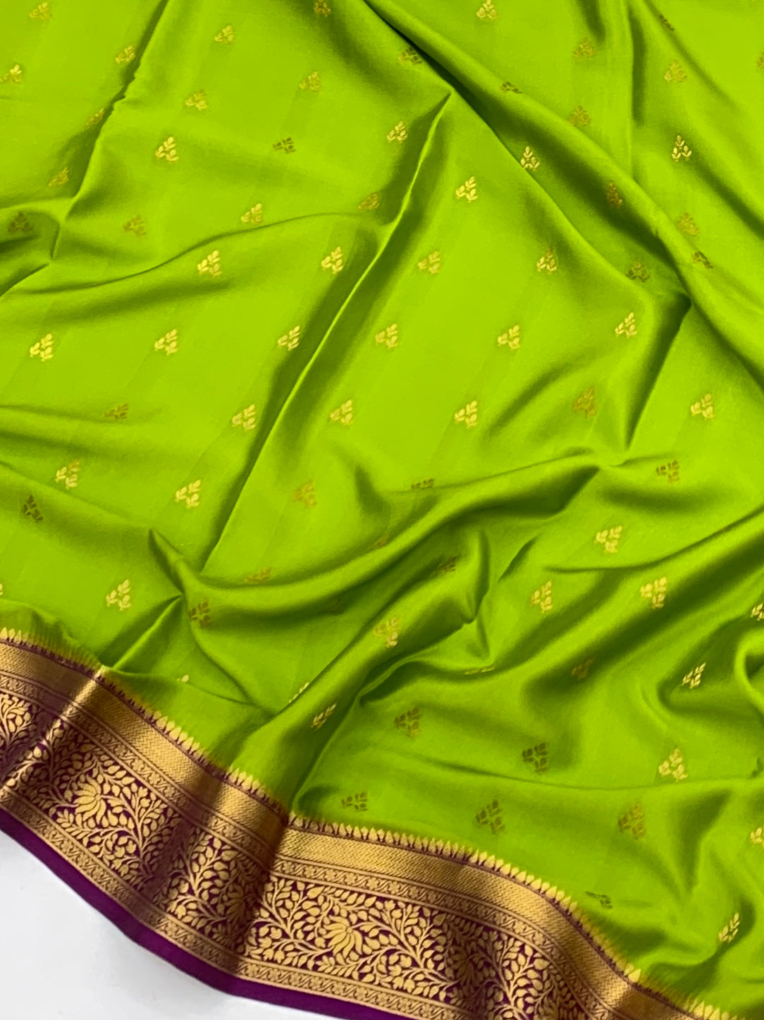 Exquisite Parrot Green & Wine Mysore Silk Saree