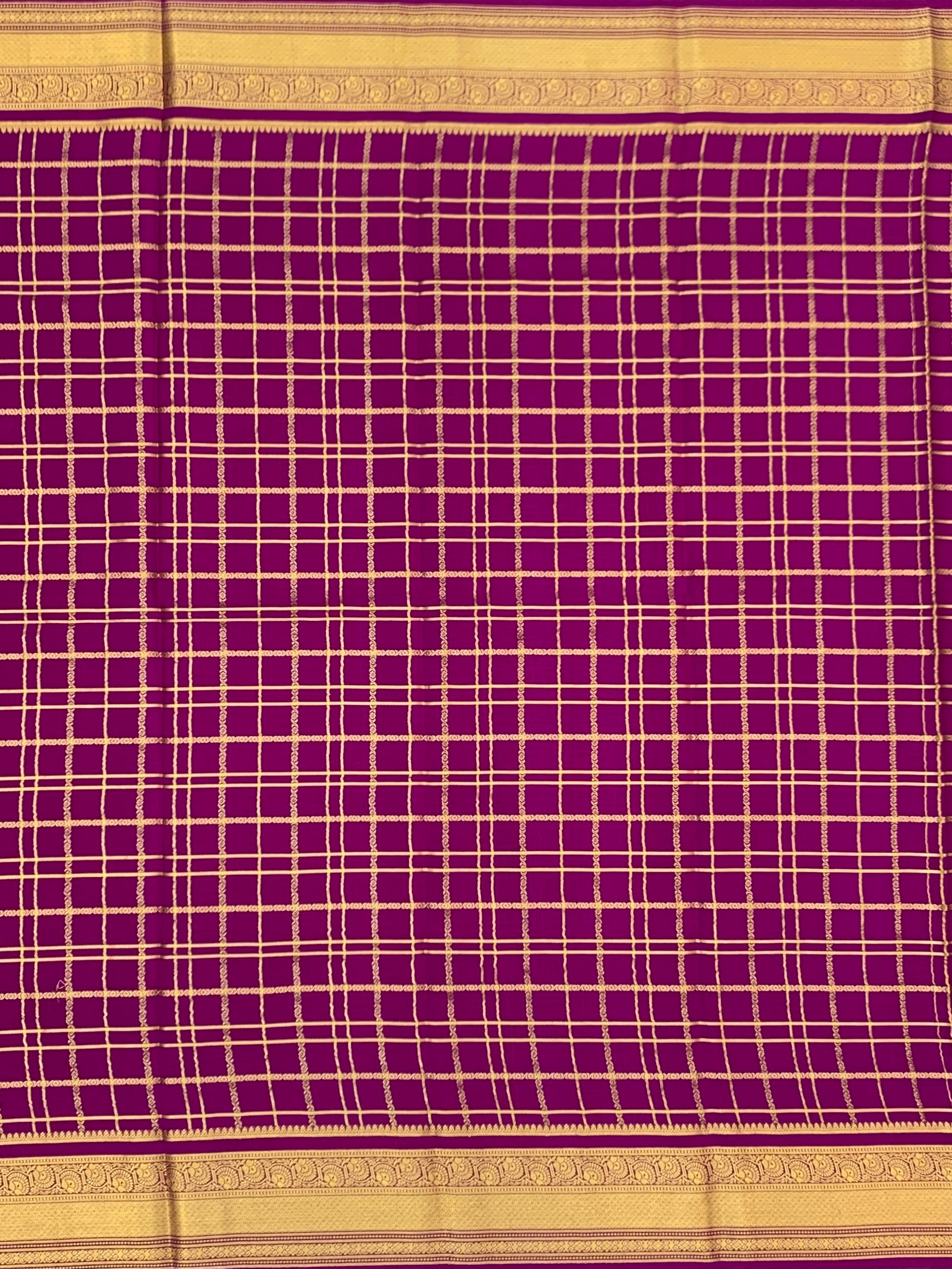 Exquisite Magenta Pink Mysore Silk Saree with Traditional Gold Zari Checkers & Stripes