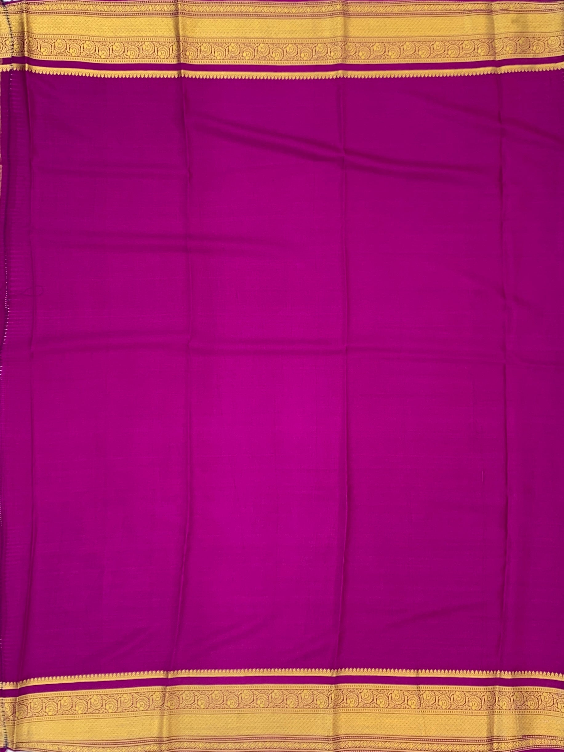 Exquisite Magenta Pink Mysore Silk Saree with Traditional Gold Zari Checkers & Stripes