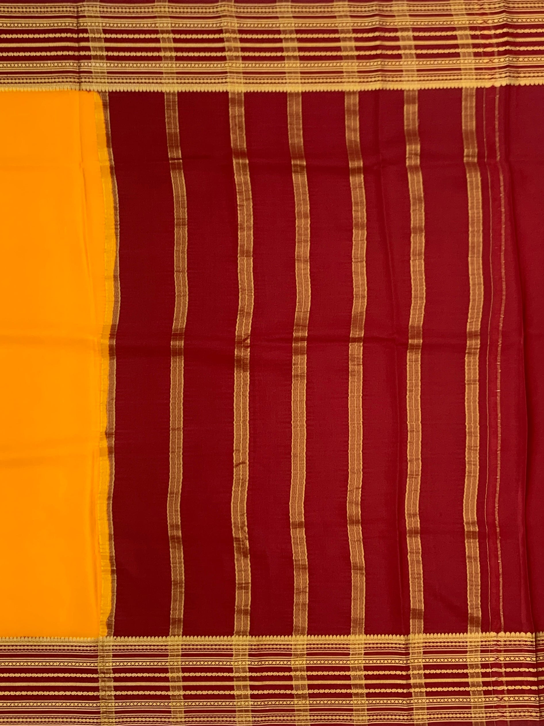 Heritage Mysore Silk Saree – Sun-Kissed Yellow & Deep Maroon