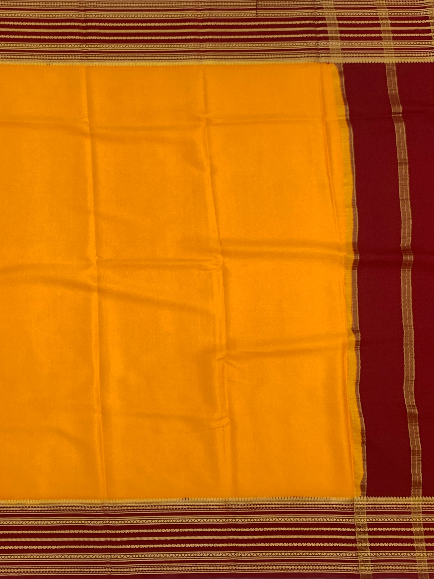Heritage Mysore Silk Saree – Sun-Kissed Yellow & Deep Maroon