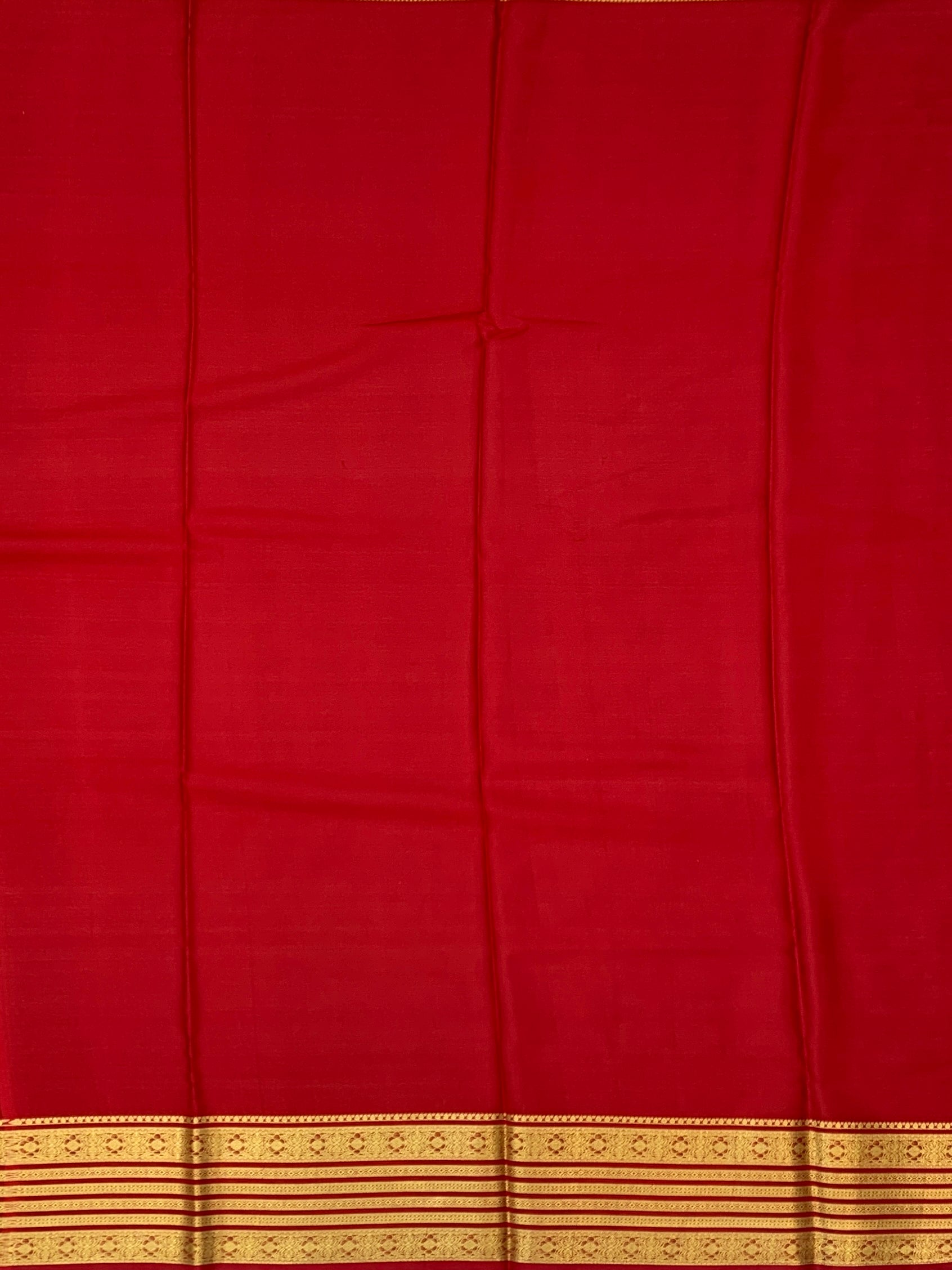 Classic Crimson Red Mysore Silk Saree with Gold Zari Stripes