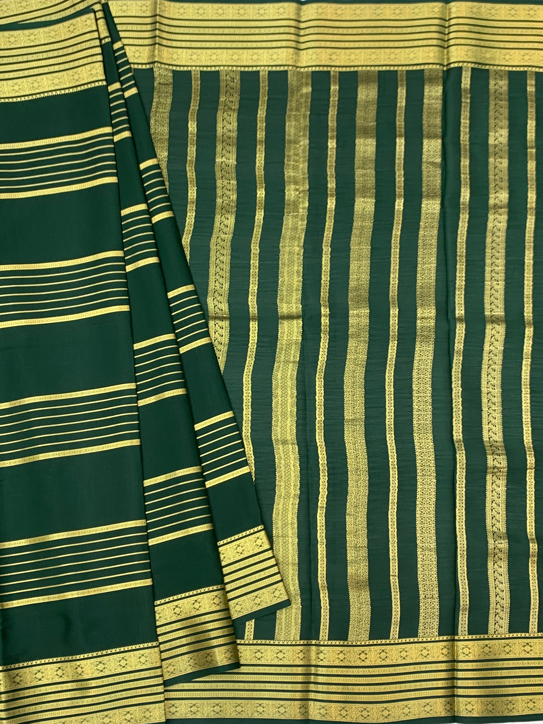 Exquisite Bottle Green Mysore Silk Saree with Gold Zari Stripes