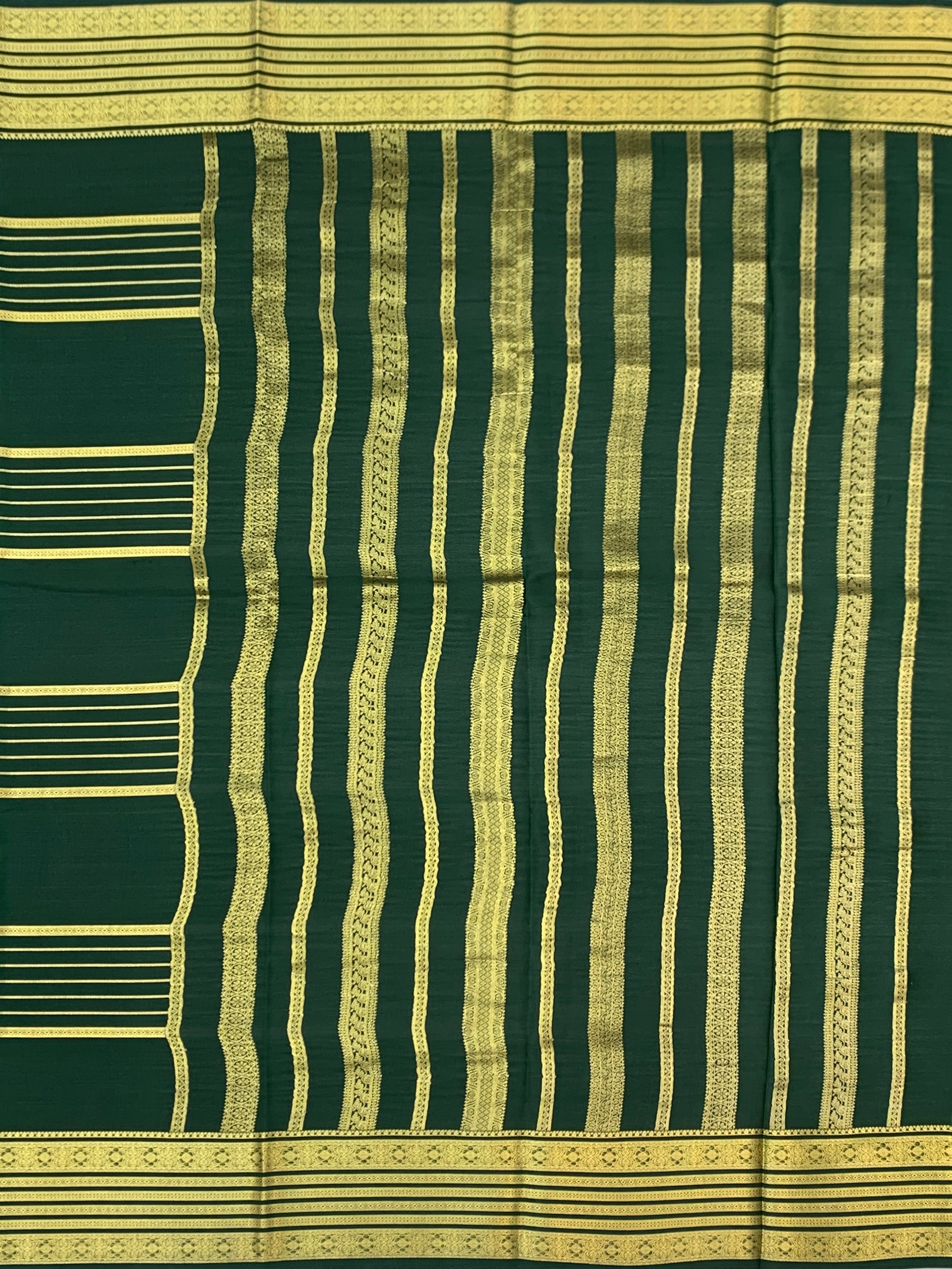 Exquisite Bottle Green Mysore Silk Saree with Gold Zari Stripes