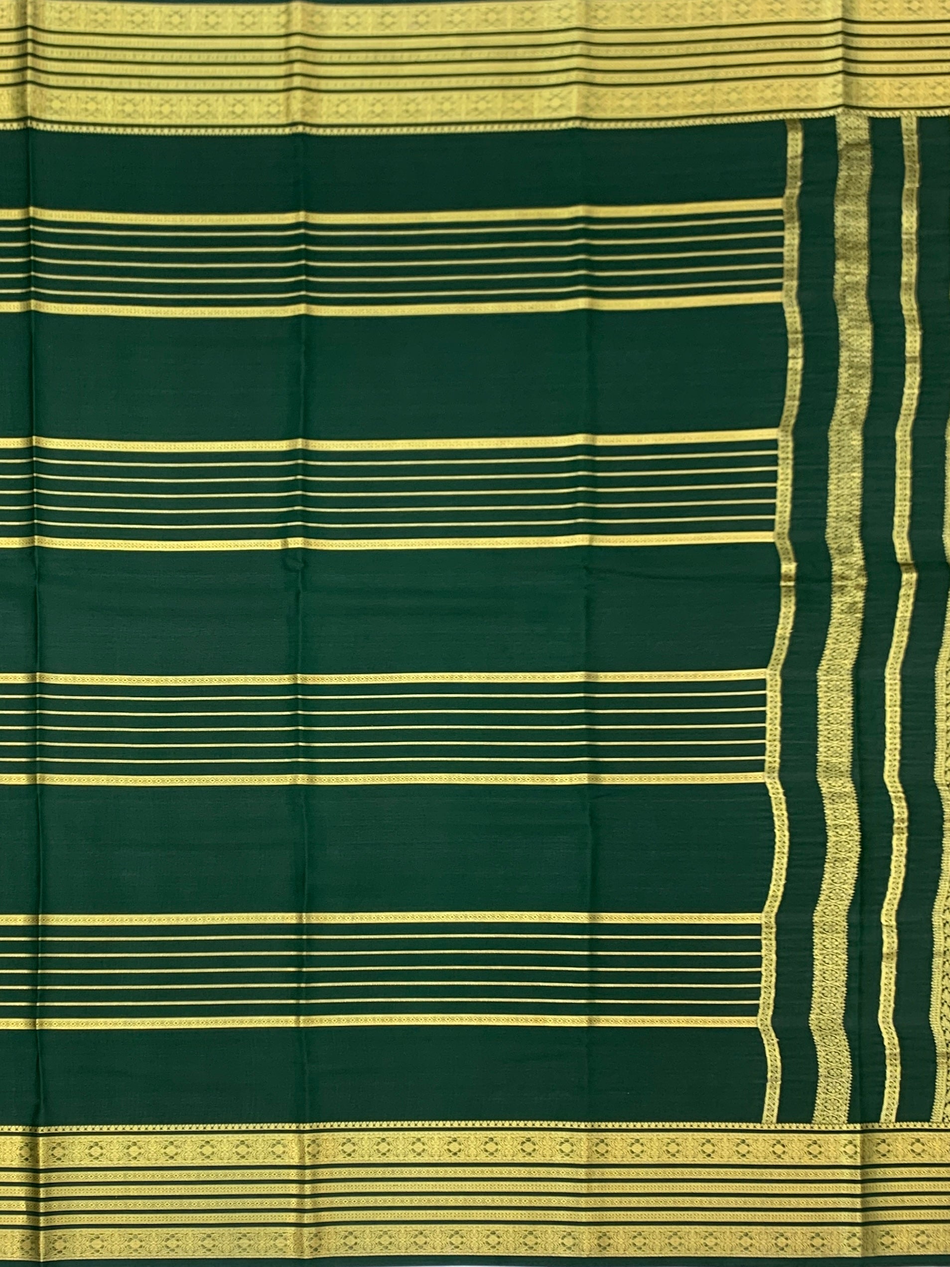 Exquisite Bottle Green Mysore Silk Saree with Gold Zari Stripes
