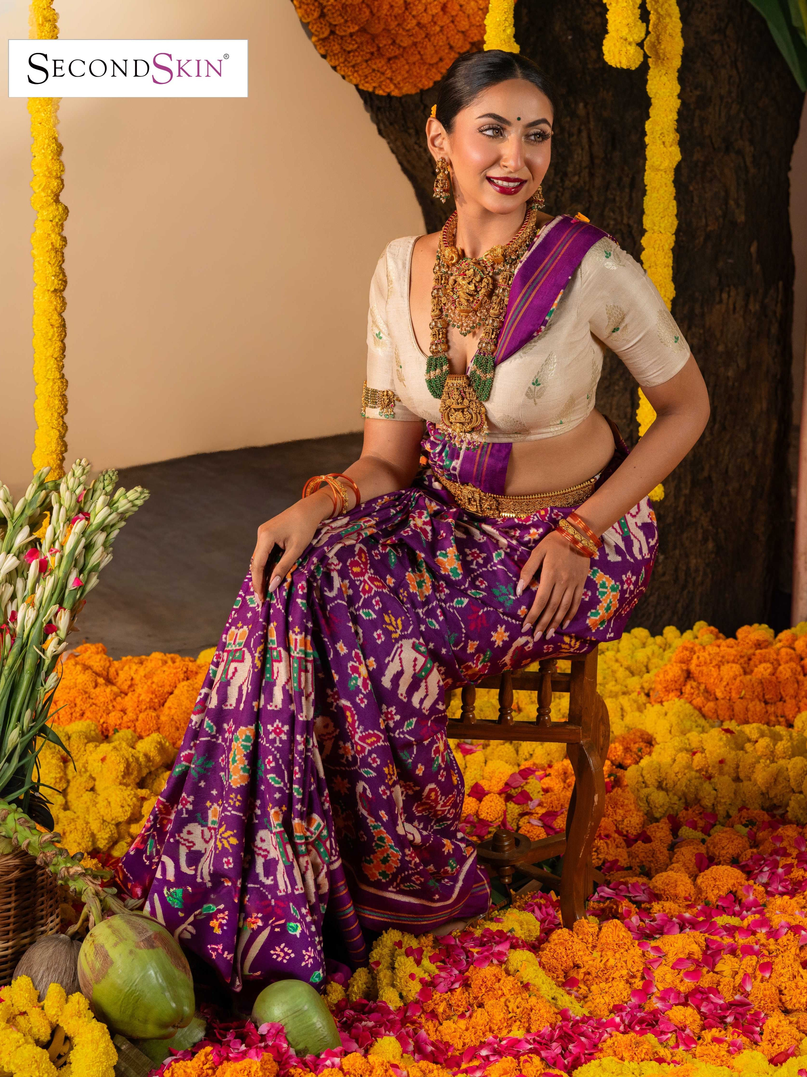 Regal Plum Vegetable-Dyed Double Ikat Patan Patola Saree