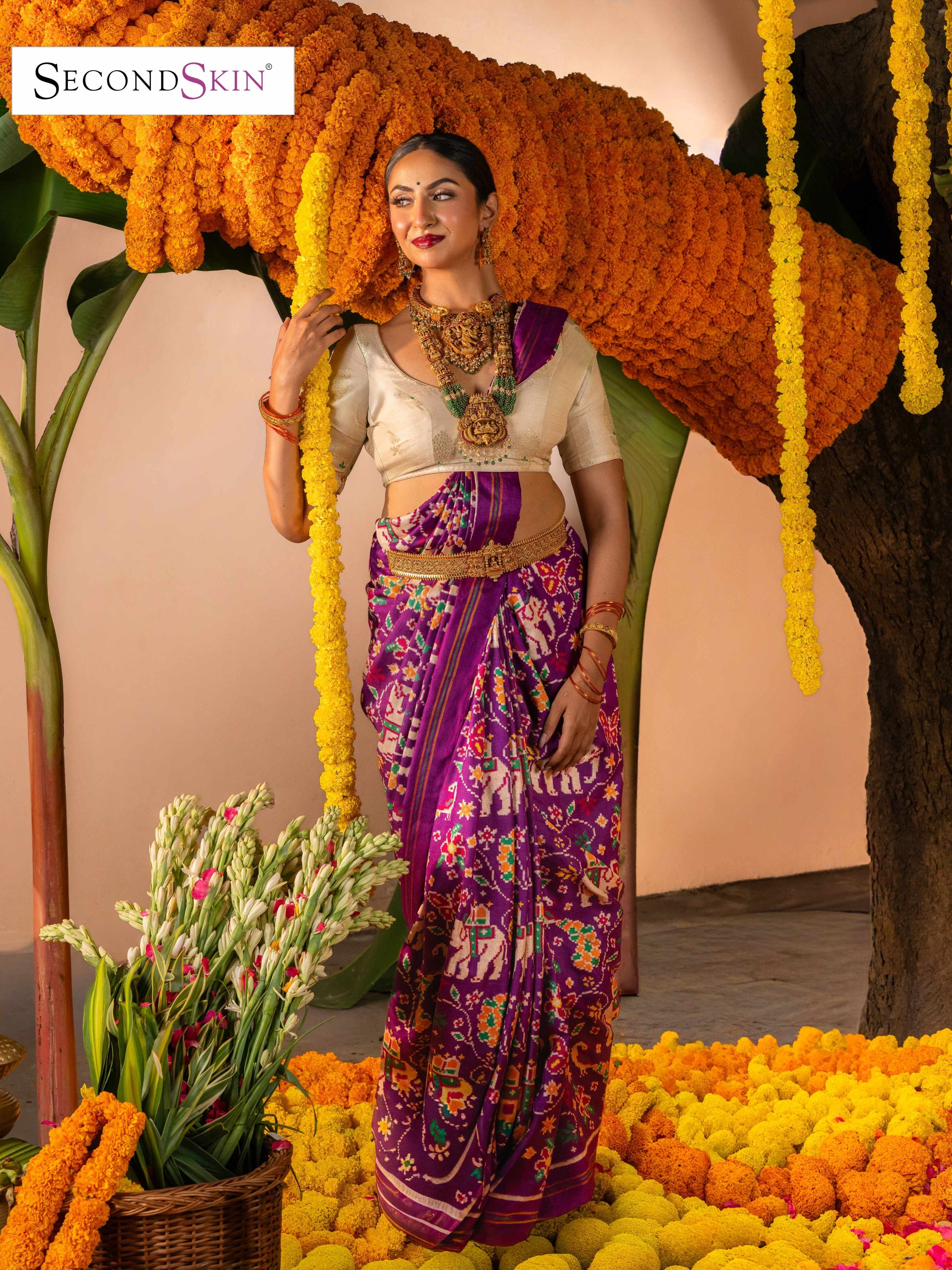 Regal Plum Vegetable-Dyed Double Ikat Patan Patola Saree
