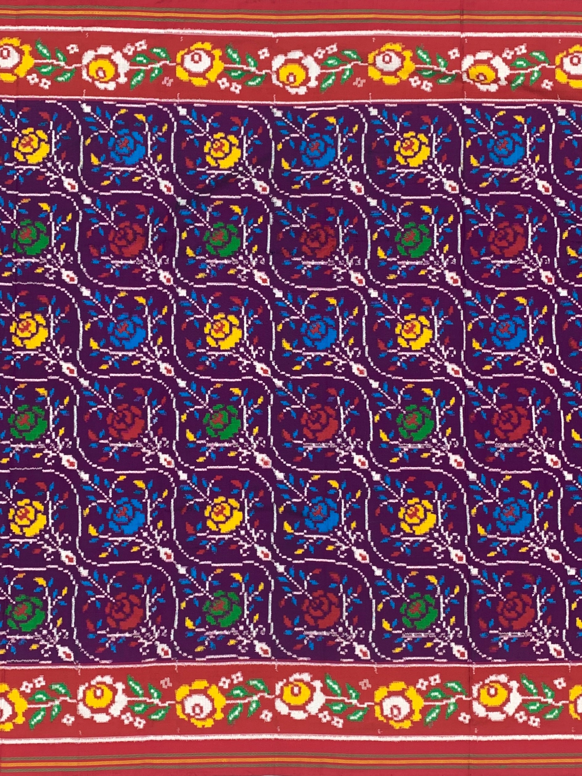 Exquisite Handwoven Patan Patola Silk Saree – Deep Aubergine & Crimson Floral Jaal