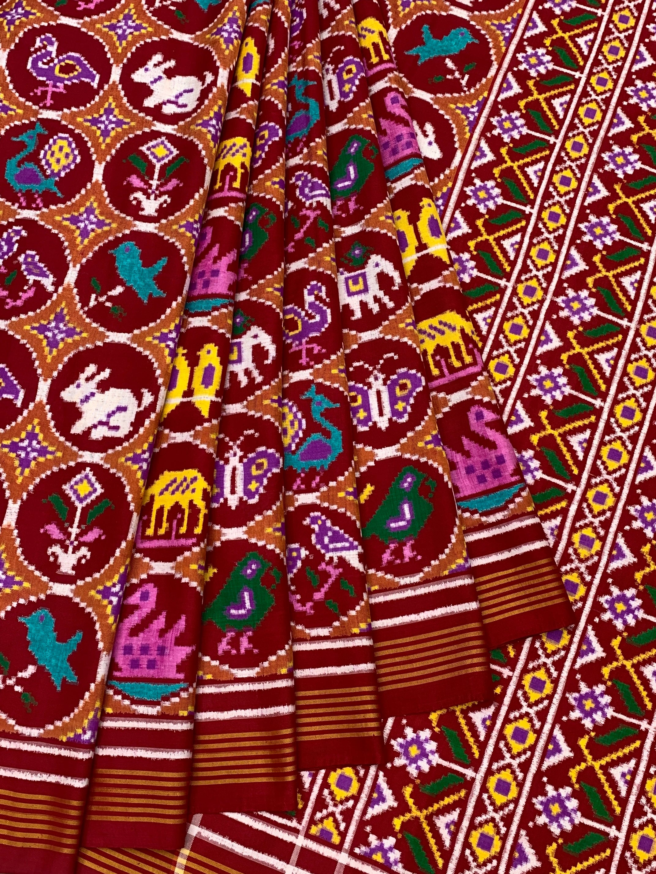 Exquisite Handwoven Patan Patola Silk Saree – Animal Motifs
