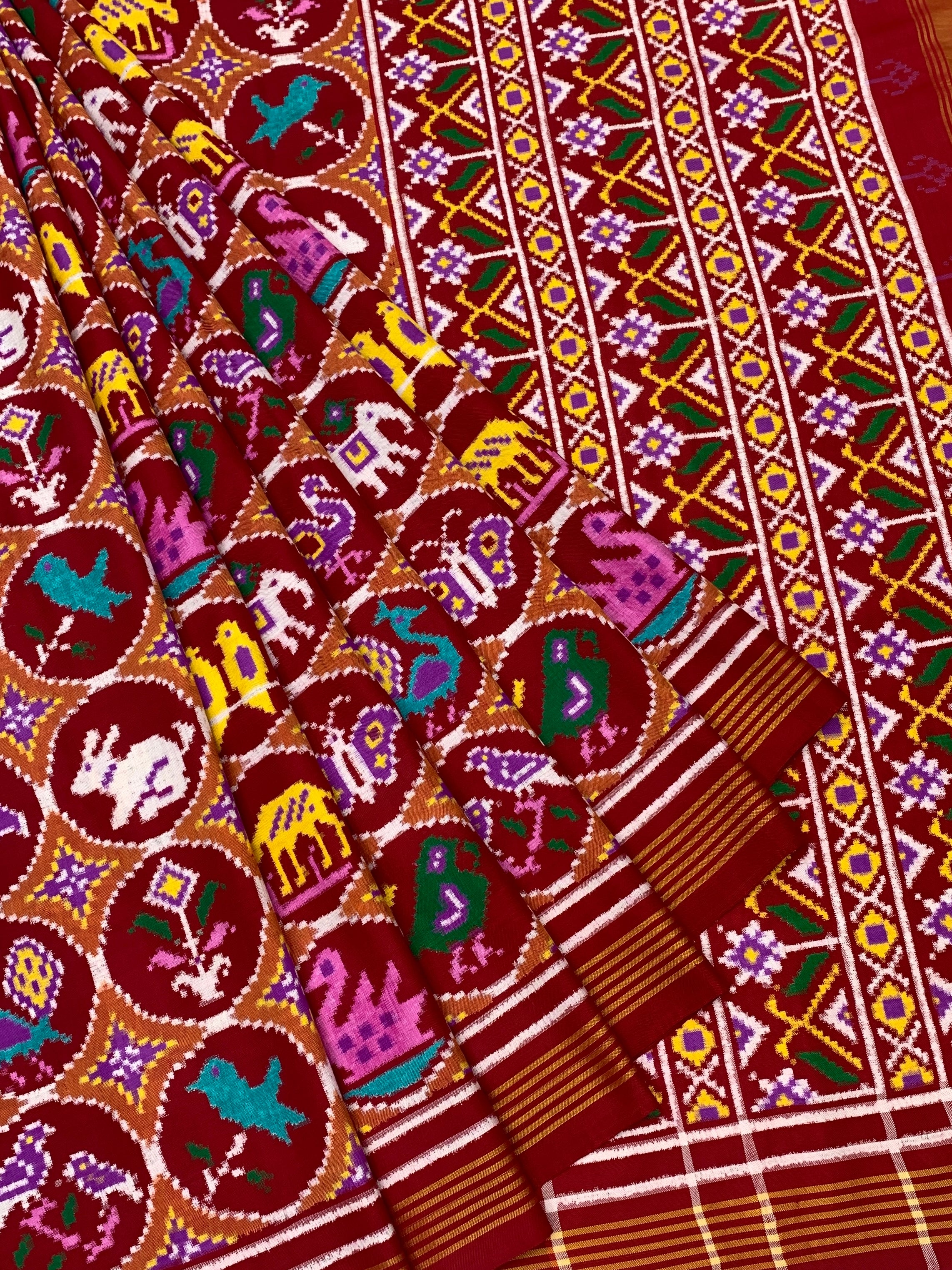 Exquisite Handwoven Patan Patola Silk Saree – Animal Motifs