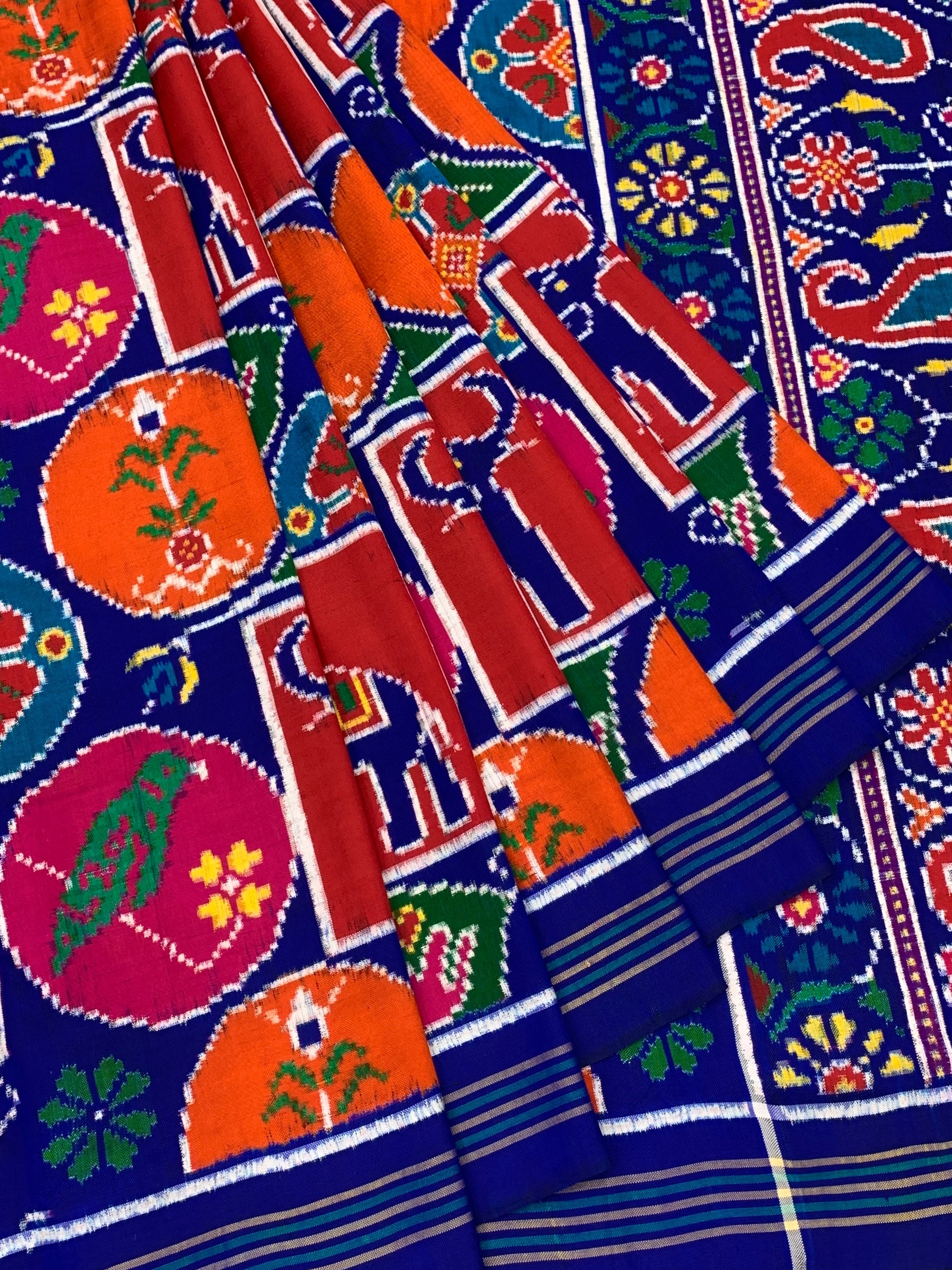 Exquisite Handwoven Patan Patola Silk Saree – Royal Blue with Keri & Traditional Motifs