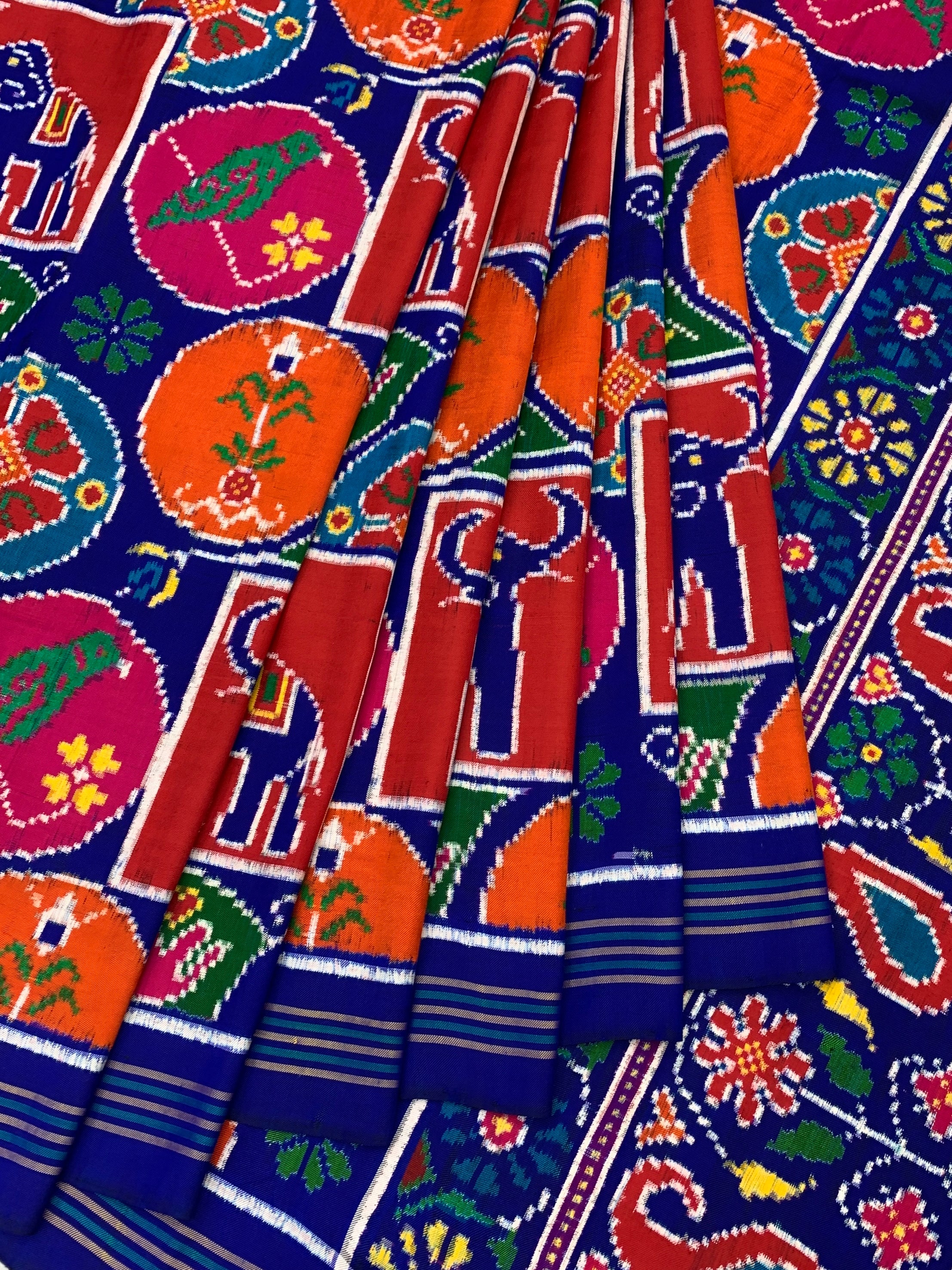 Exquisite Handwoven Patan Patola Silk Saree – Royal Blue with Keri & Traditional Motifs