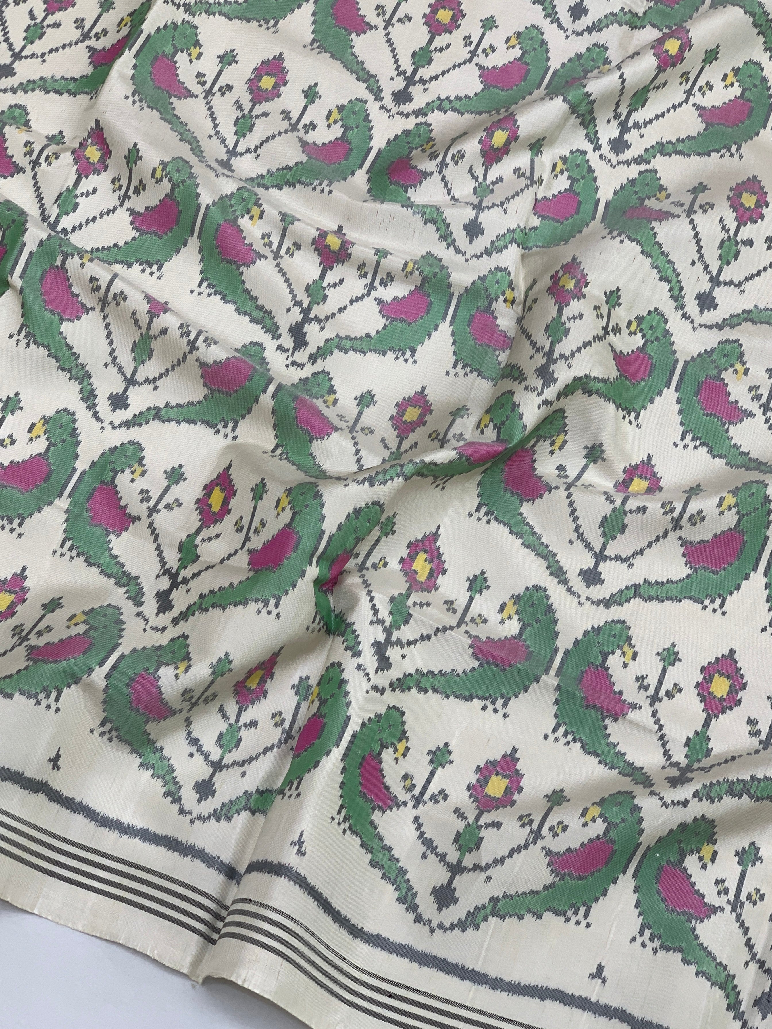 Off-White Handcrafted Patola Silk Saree