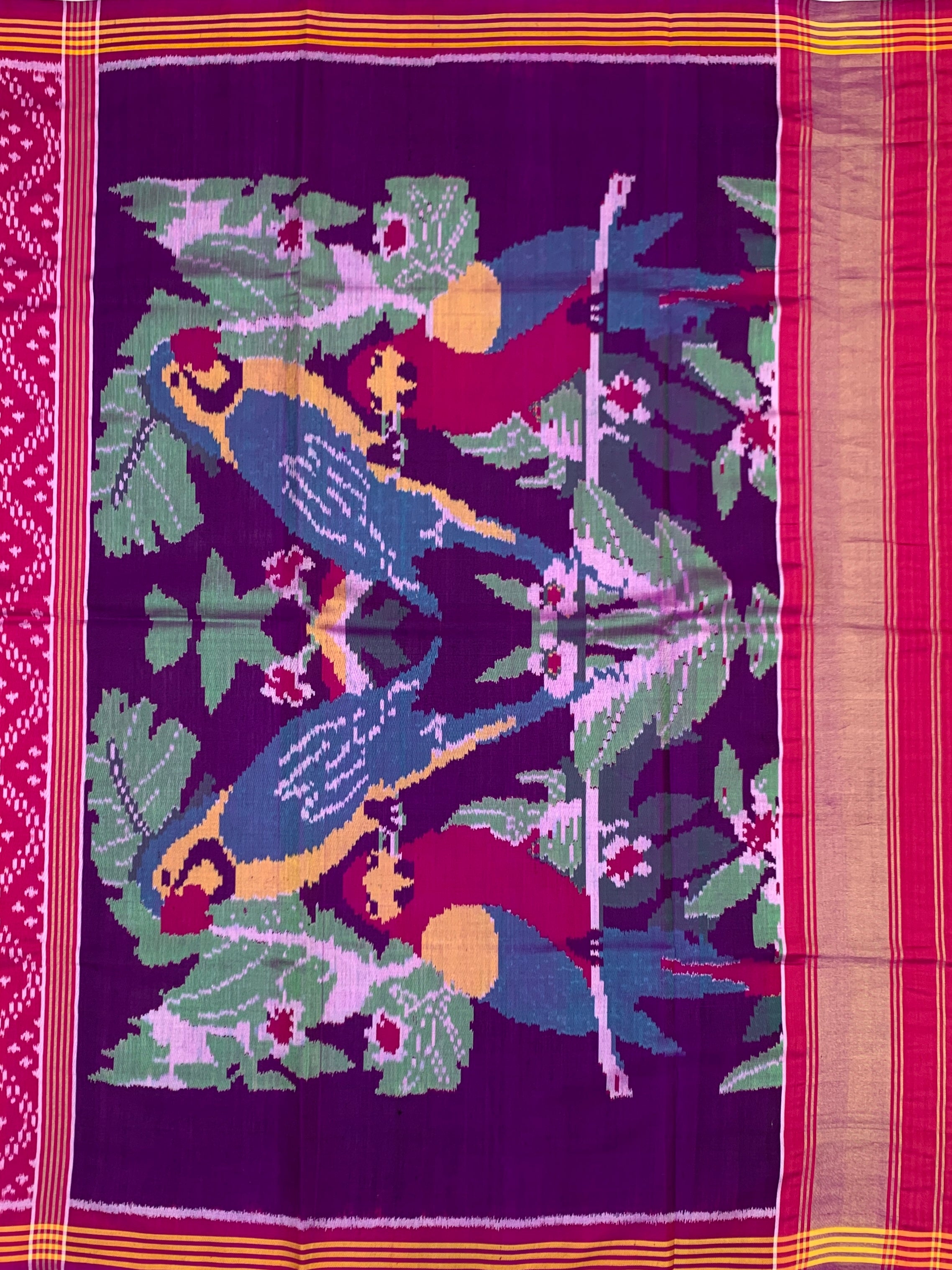 Rani Pink & Deep Violet Patola Saree with Artistic Parrot Pallu