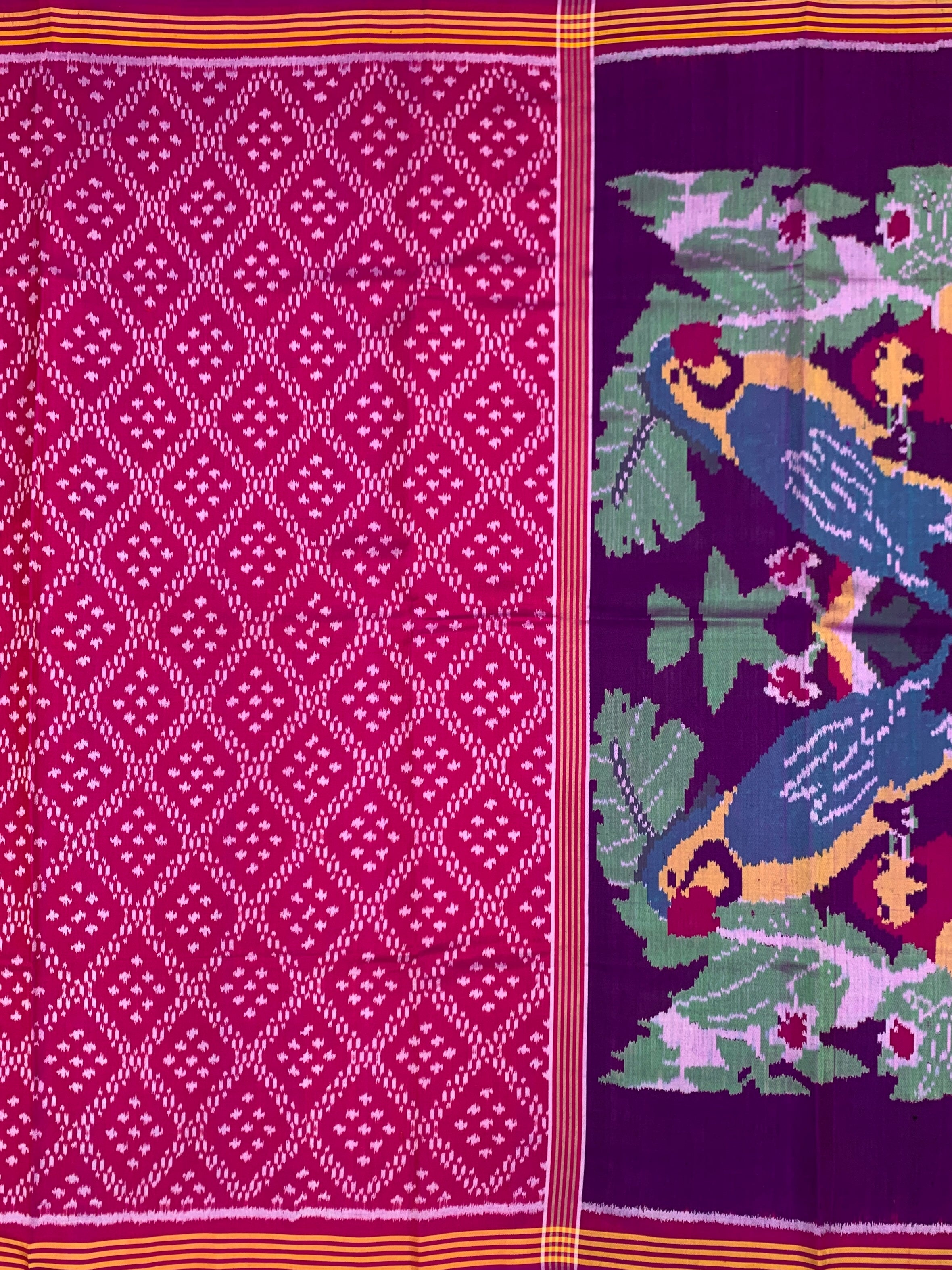 Rani Pink & Deep Violet Patola Saree with Artistic Parrot Pallu