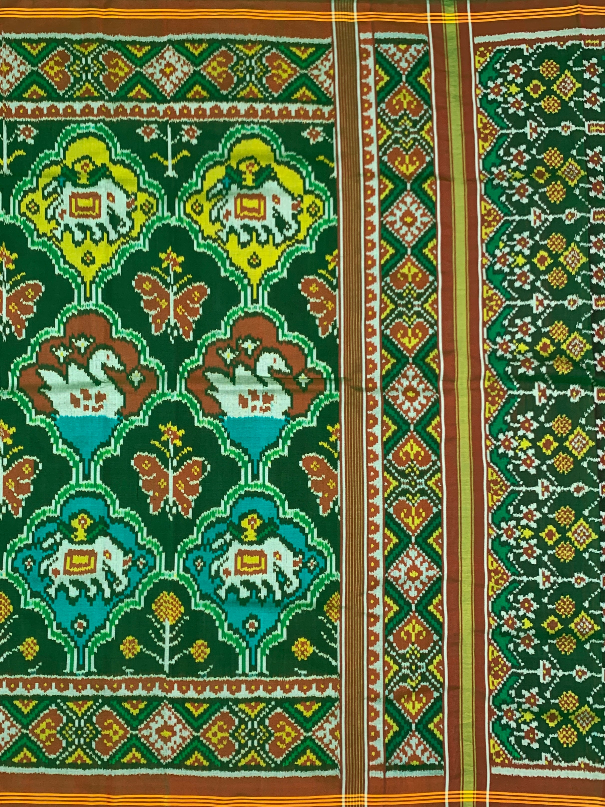 Green &amp; Earthy Rust Handcrafted Patola Silk Saree