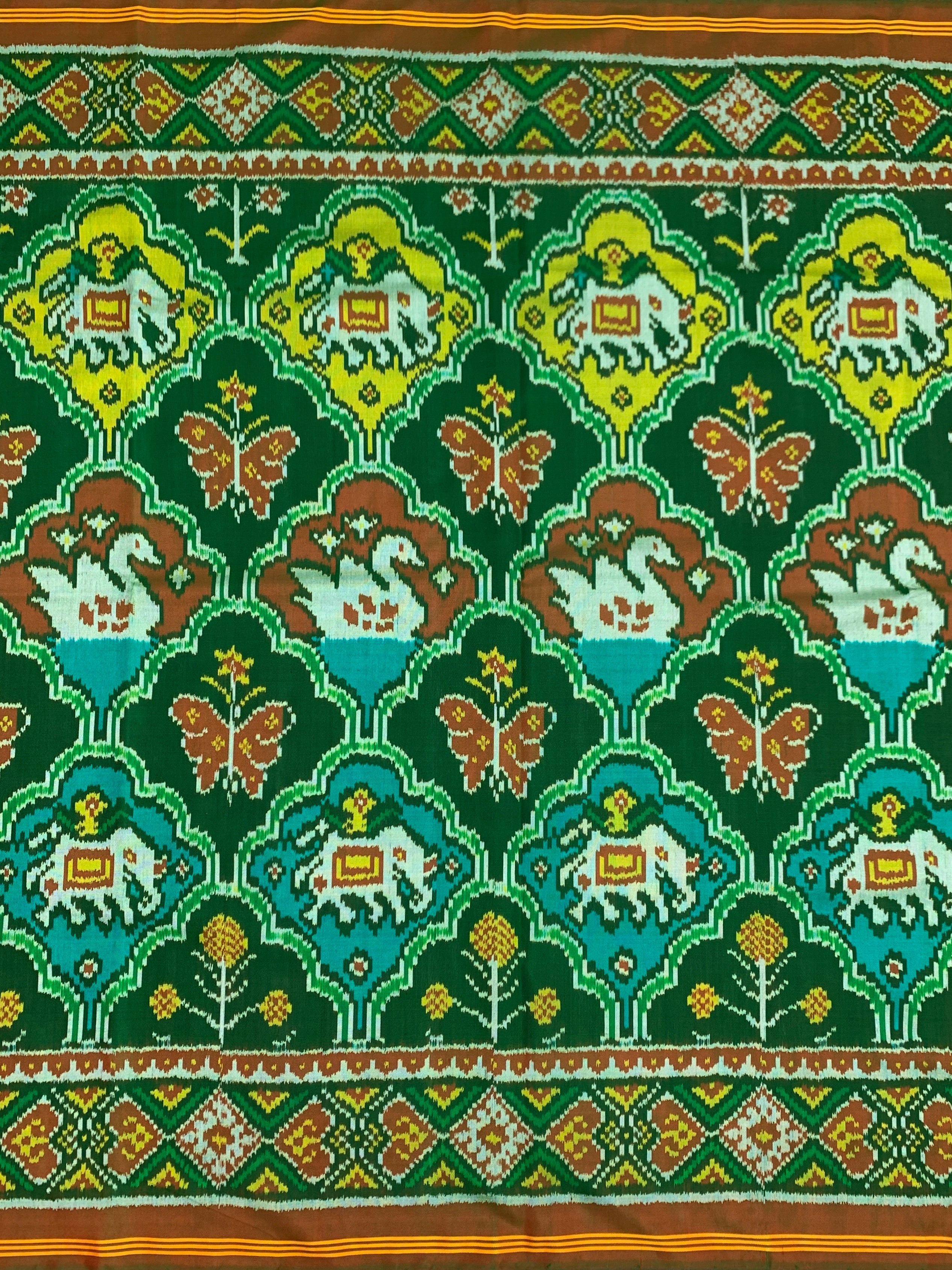Green &amp; Earthy Rust Handcrafted Patola Silk Saree