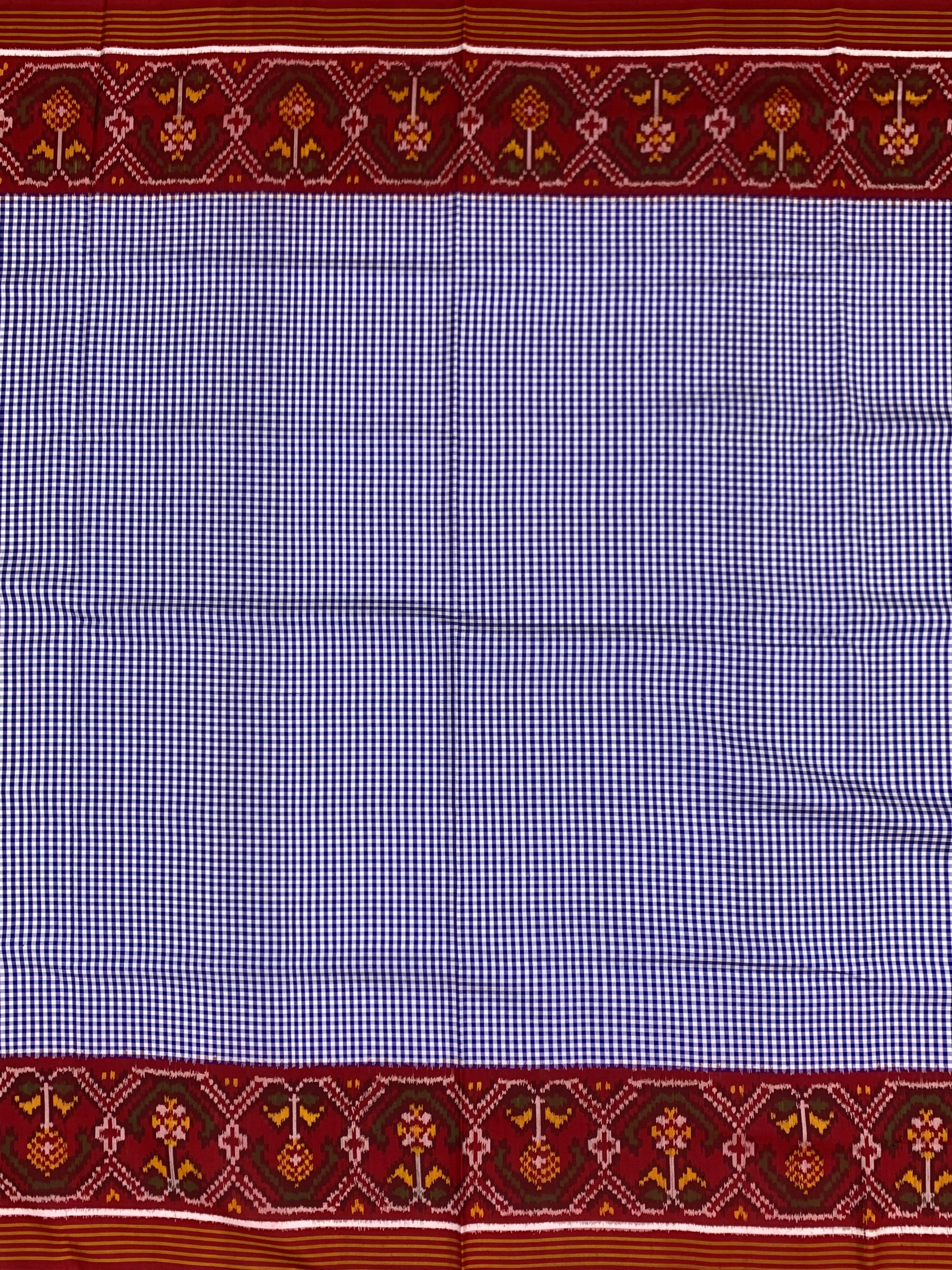 Indigo Check & Crimson Red Patola Saree