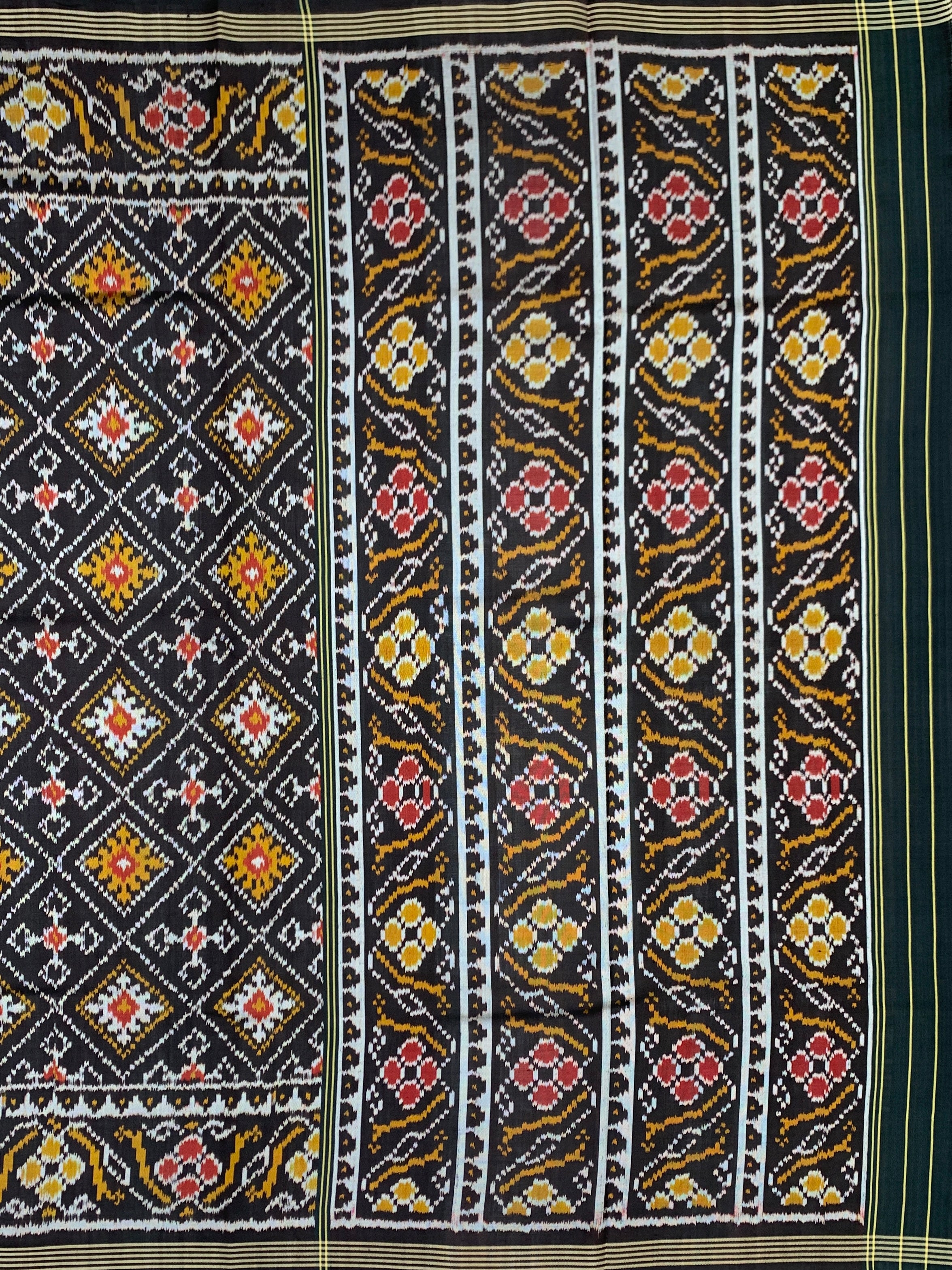 Midnight Black & Ochre Gold Handloomed Patola Silk Saree