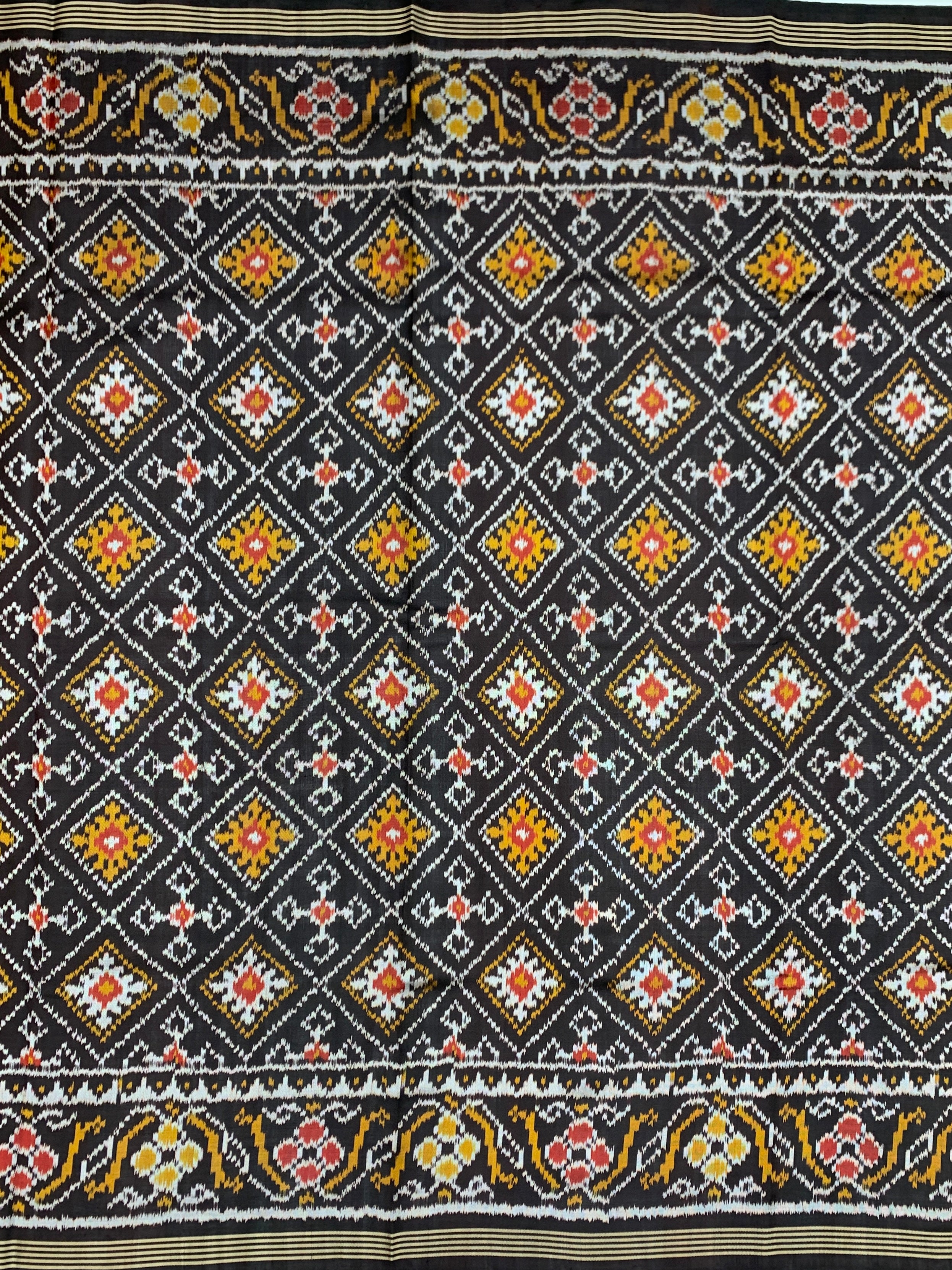 Midnight Black & Ochre Gold Handloomed Patola Silk Saree