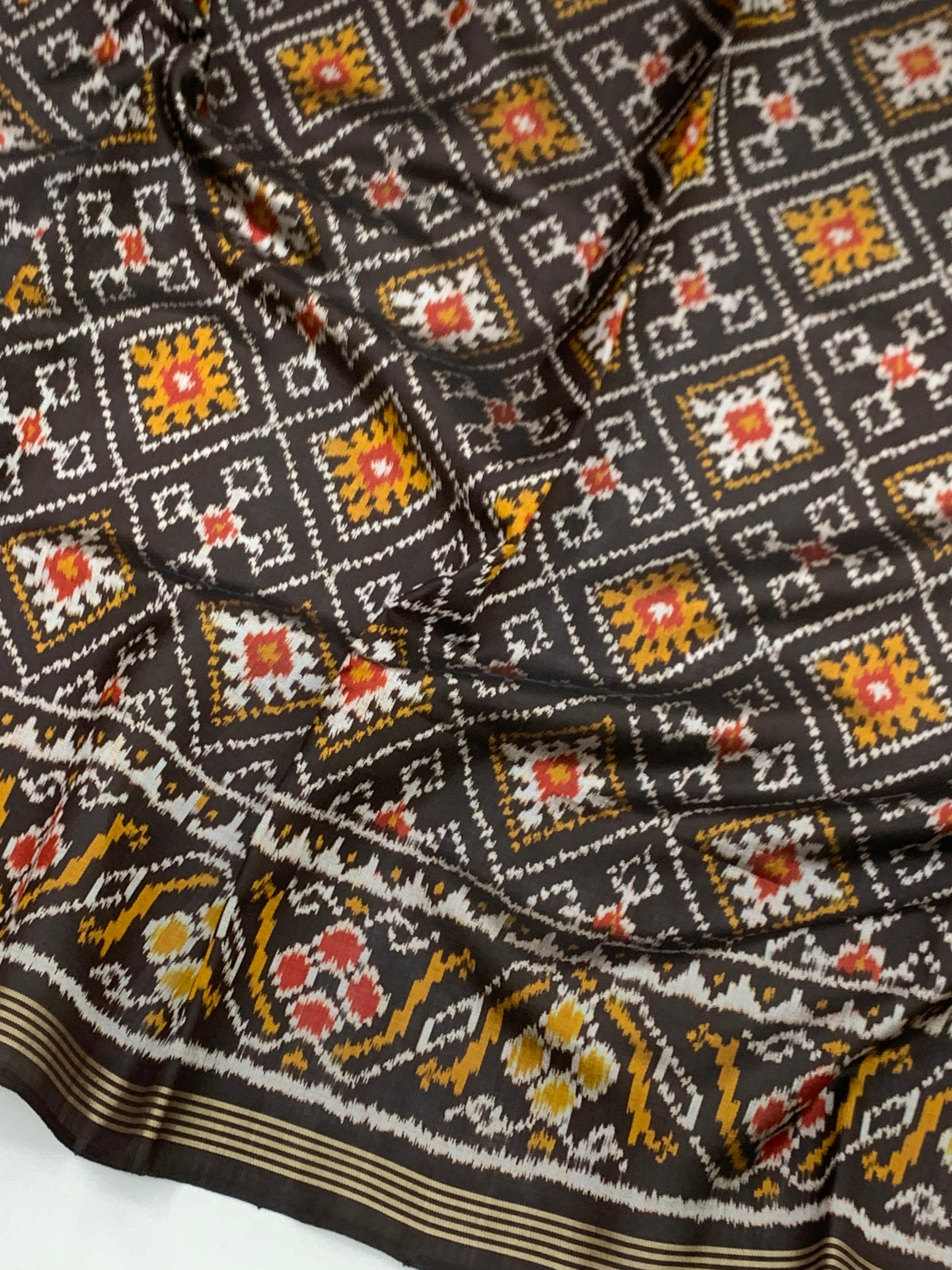 Midnight Black & Ochre Gold Handloomed Patola Silk Saree