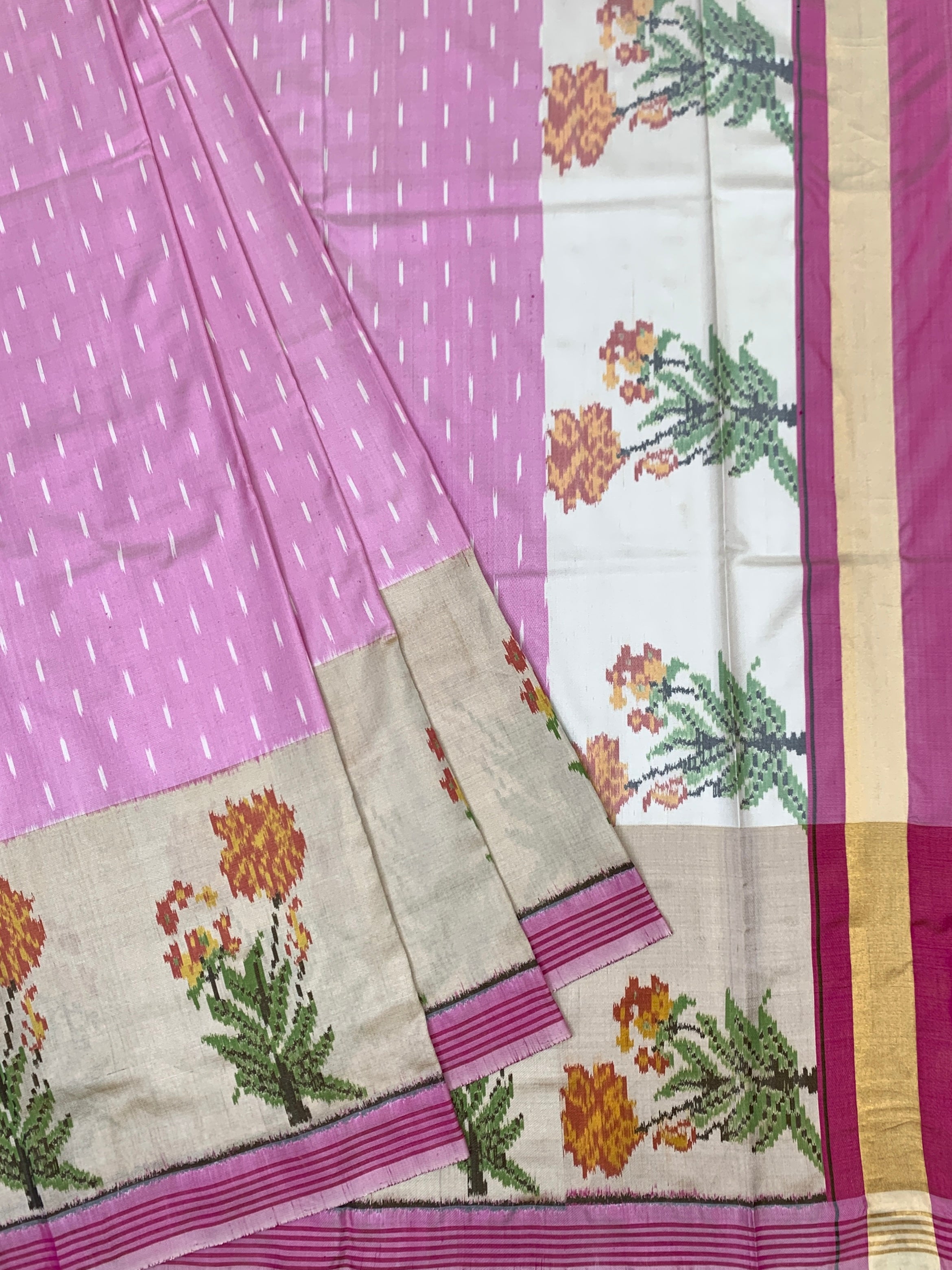 Blush Bloom: Baby Pink & Floral Patola Saree