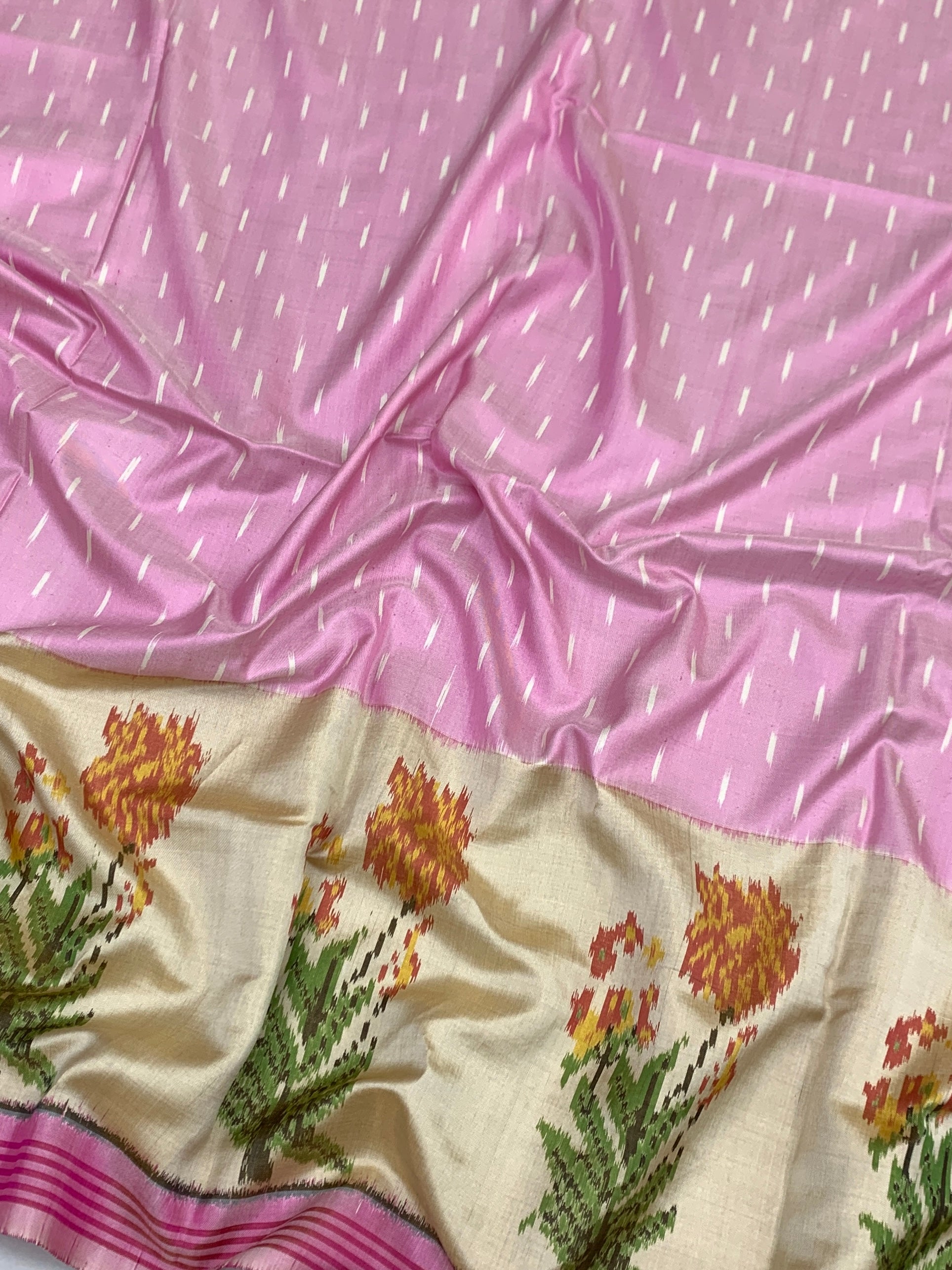 Blush Bloom: Baby Pink & Floral Patola Saree