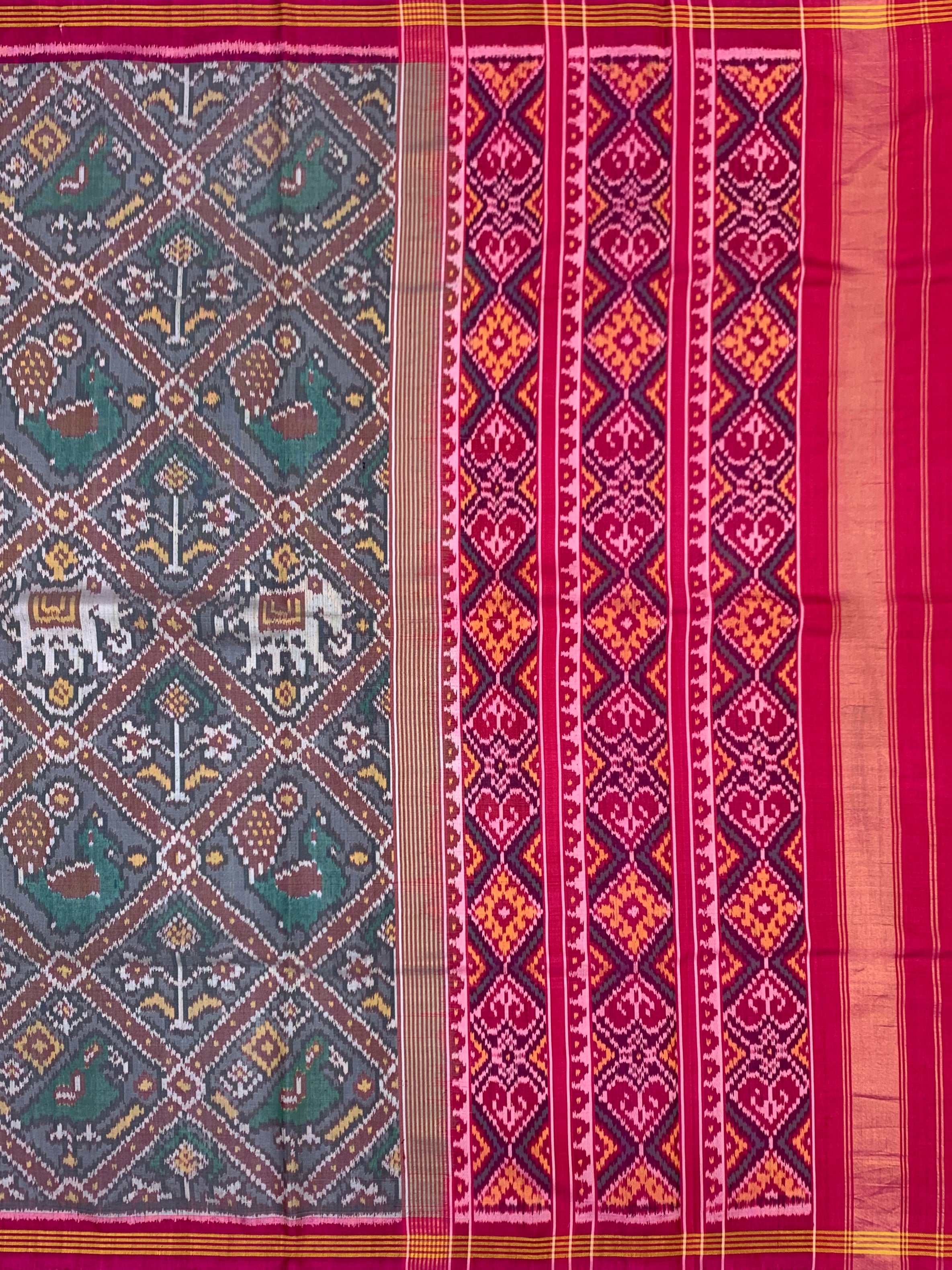 Charcoal Grey & Magenta Patola Silk Saree